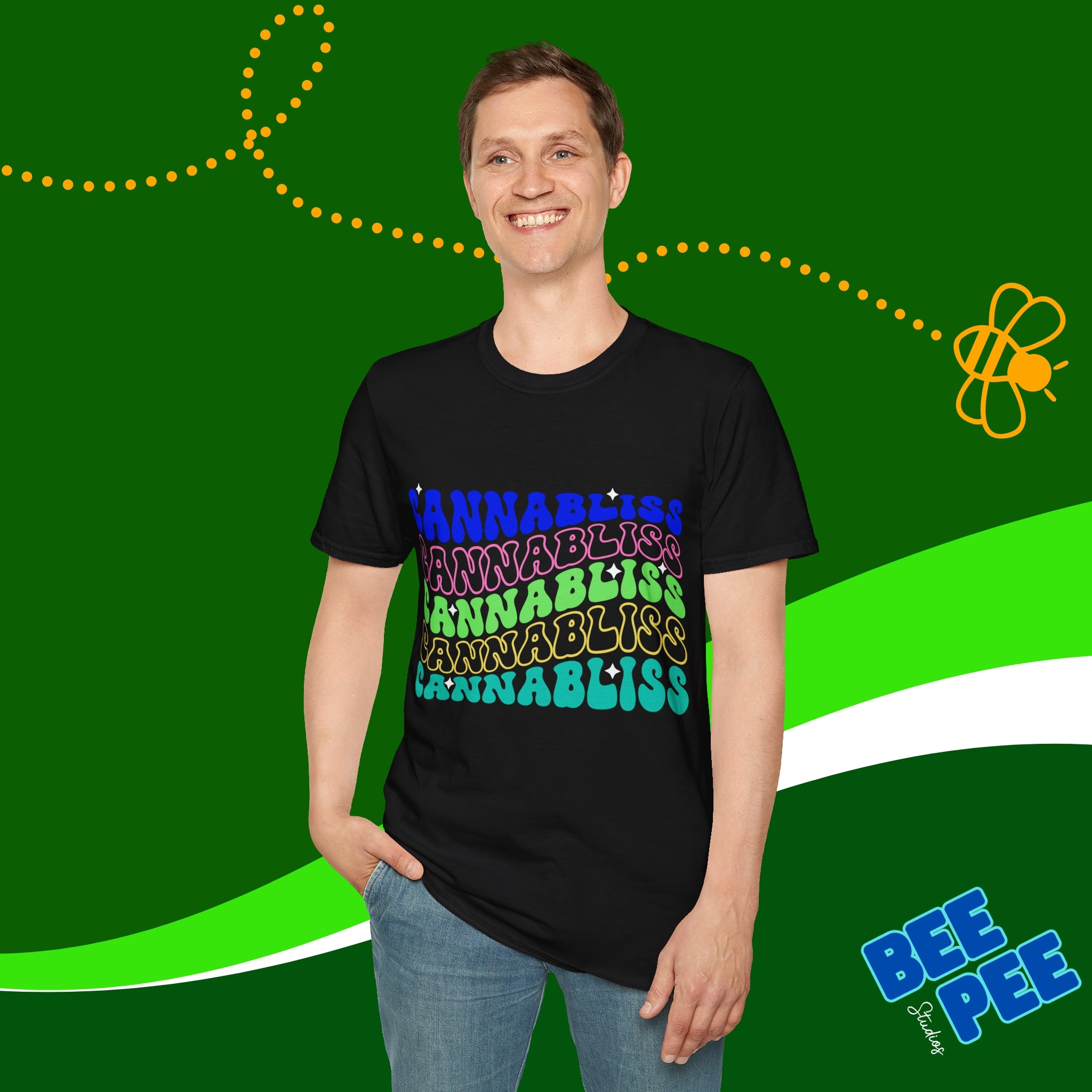 Unisex T-Shirt 'CANNABLISS' Cool, Retro Wavy Text Design product thumbnail image Unisex T-Shirt 'CANNABLISS' Cool, Retro Wavy Text Design product thumbnail image