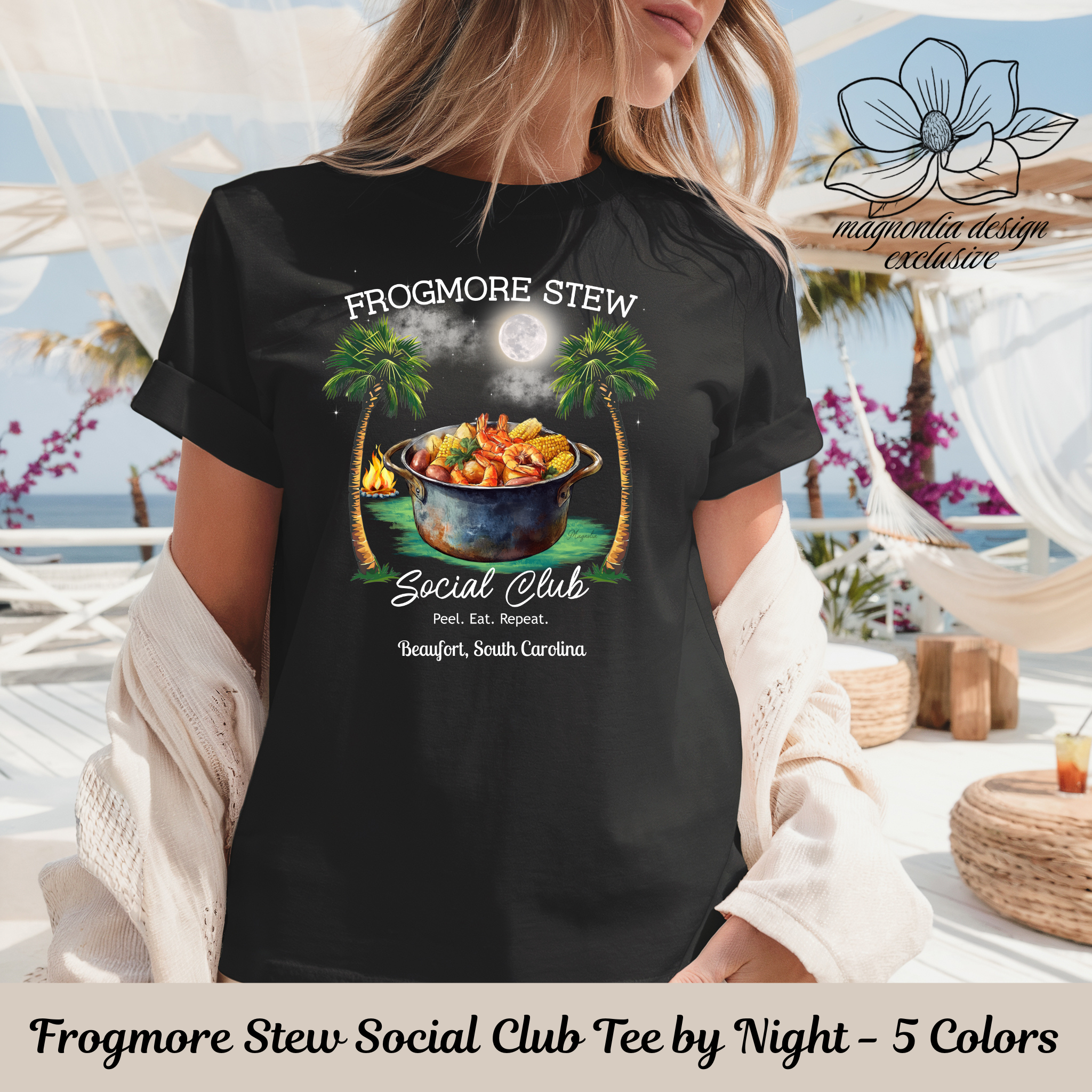 Frogmore Stew Social Club Tee - Night Edition, Unisex Cotton Shirt, Casual Summer Wear, Beach Party Gift, Fun Foodie Apparel, Free Personalization