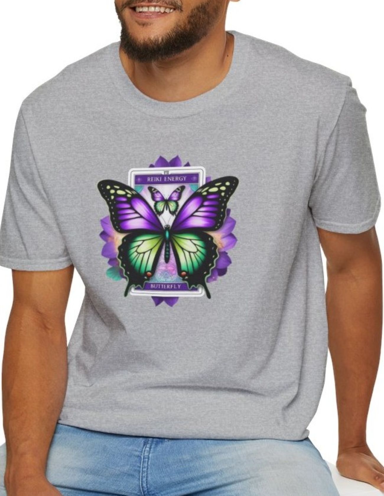 Colorful Reiki Butterfly Tarot T-Shirt – Unisex Boho Tee for Nature Lovers, Festival Fashion &amp; Eco Style product thumbnail image