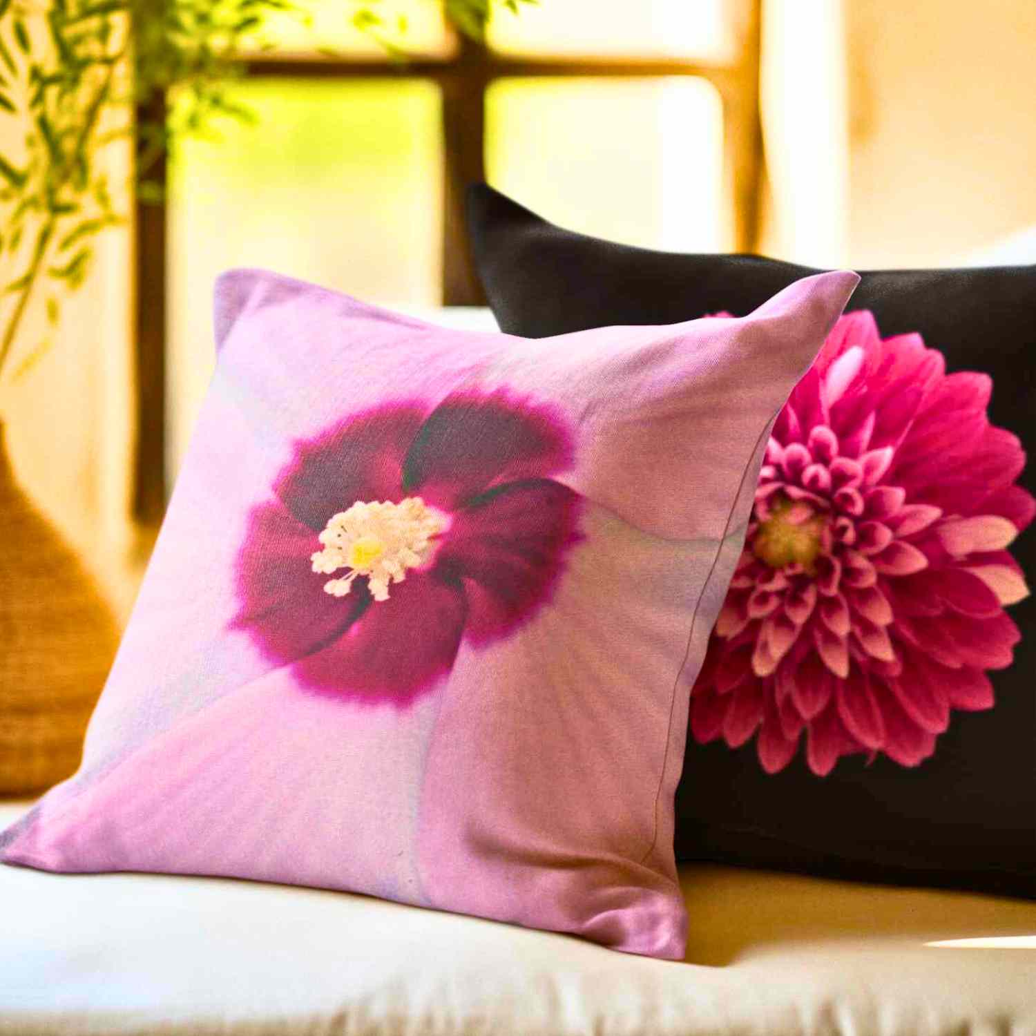 Floral Pink Pillowcase, Flower Print Cushion Cover, Decorative Pillow Case, Home Decor, Gift for Her, Tropical Vibes, Romantic Decor product thumbnail image