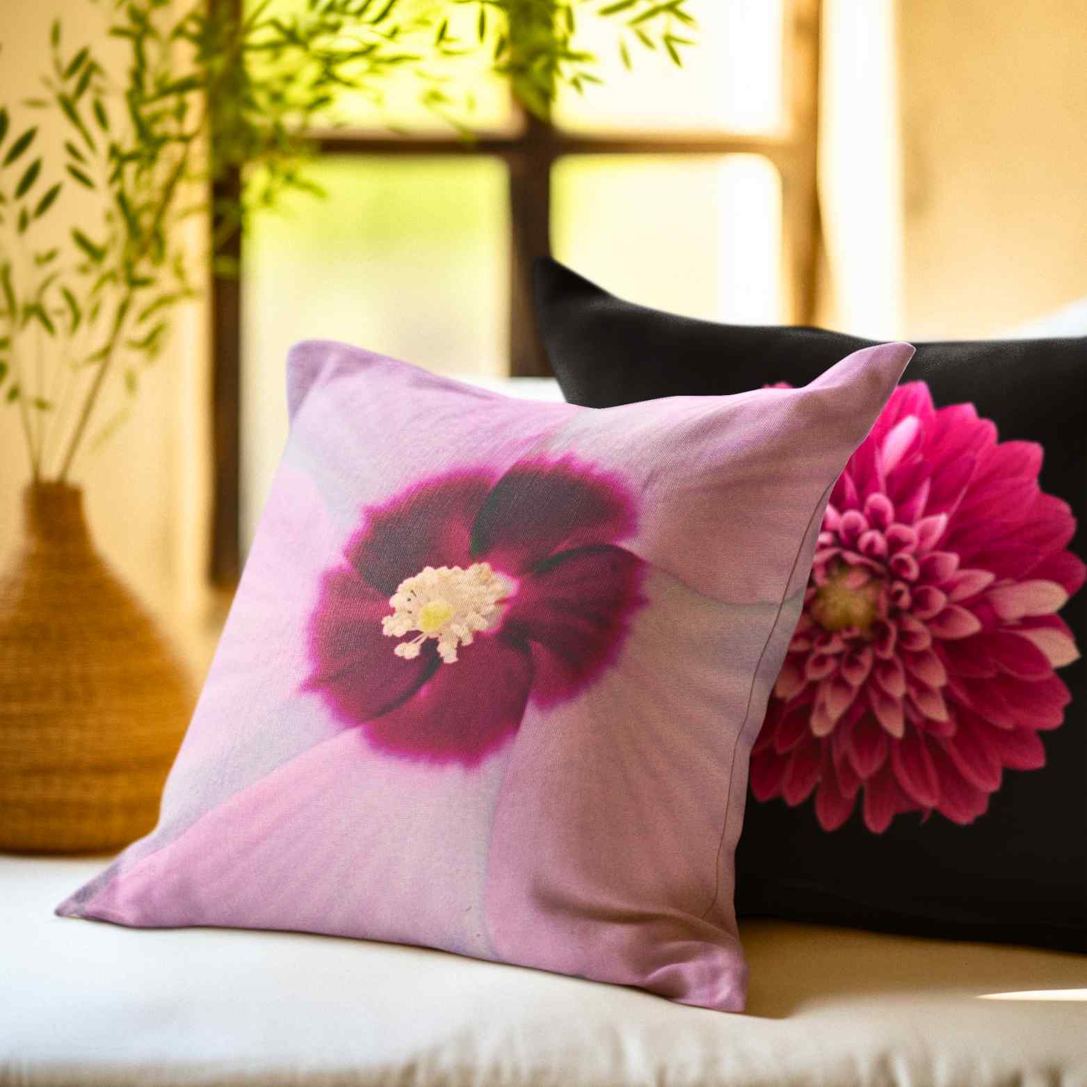 Floral Pink Pillowcase, Flower Print Cushion Cover, Decorative Pillow Case, Home Decor, Gift for Her, Tropical Vibes, Romantic Decor product thumbnail image