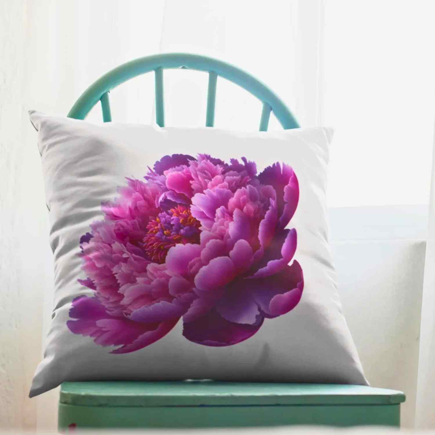 Pink Peony Throw Pillow – Elegant Flower Cushion on White Canvas, Decorative Pillow Cover for Bedroom, Sofa, Housewarming or Anniversary Gift product thumbnail image