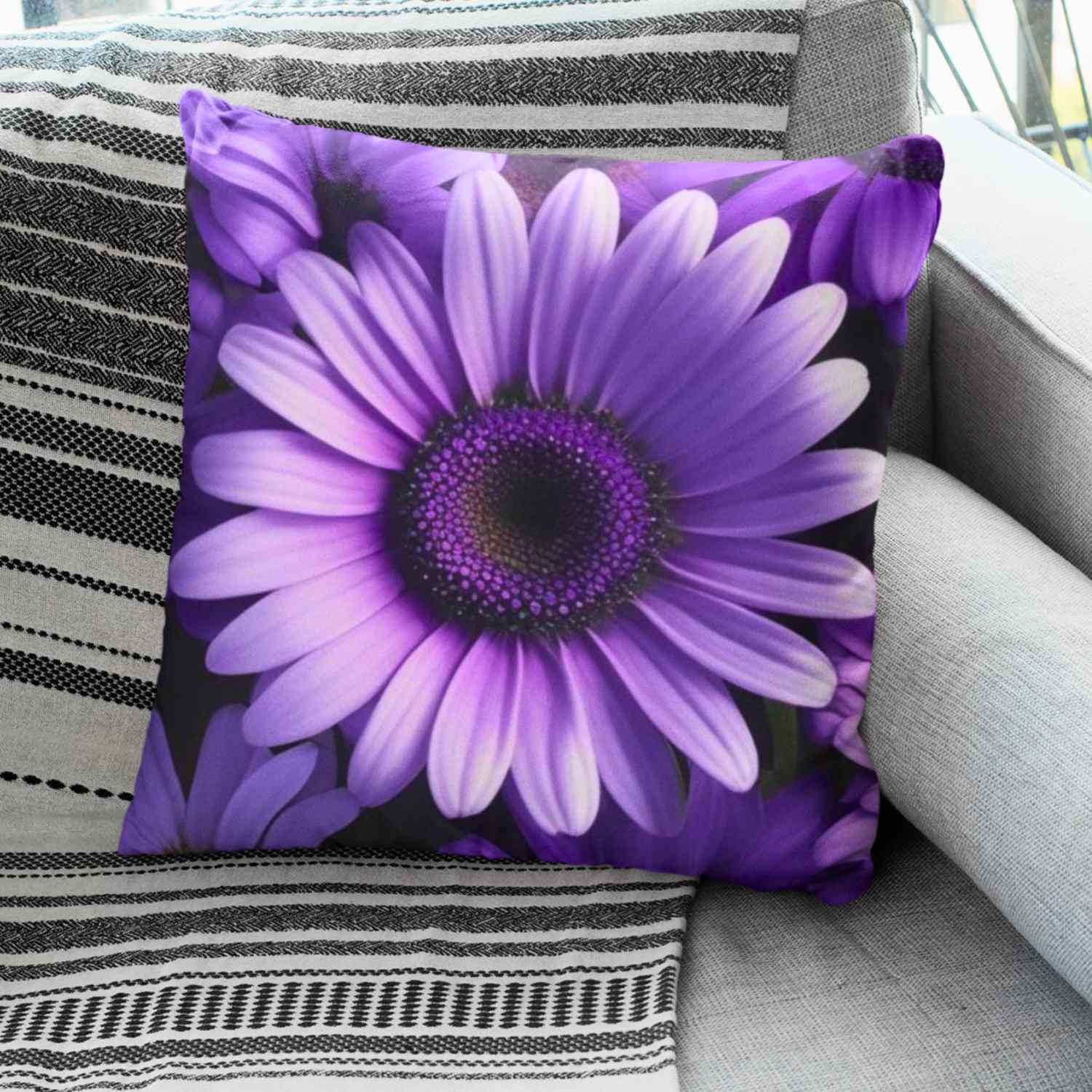 Purple Floral Square Pillow 2-sided, Home Decor Cushion, Garden Theme Throw Pillow, Gift for Flower Lovers, Spring Decor, Accent Pillow product thumbnail image