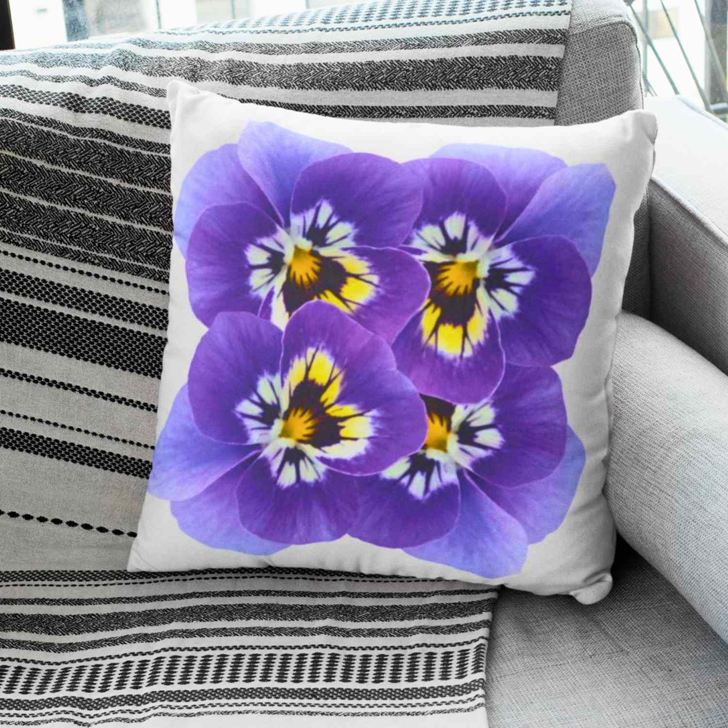 Purple Floral Square Pillow 2-sided, Home Decor Cushion, Garden Theme Throw Pillow, Gift for Flower Lovers, Spring Decor, Accent Pillow product thumbnail image