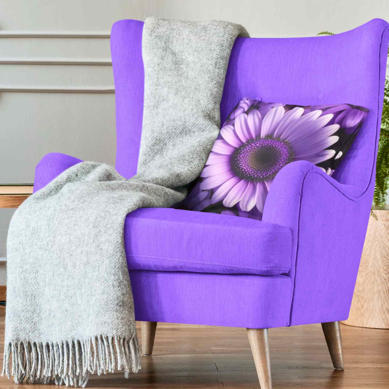 Purple Floral Square Pillow 2-sided, Home Decor Cushion, Garden Theme Throw Pillow, Gift for Flower Lovers, Spring Decor, Accent Pillow product thumbnail image