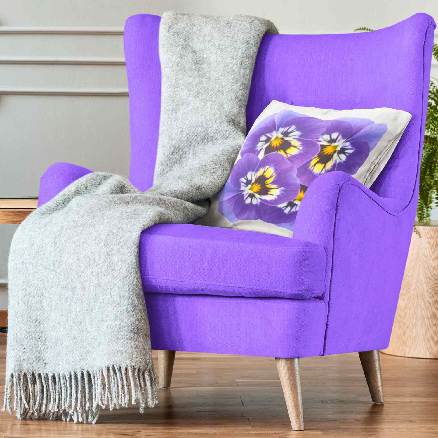 Purple Floral Square Pillow 2-sided, Home Decor Cushion, Garden Theme Throw Pillow, Gift for Flower Lovers, Spring Decor, Accent Pillow product thumbnail image