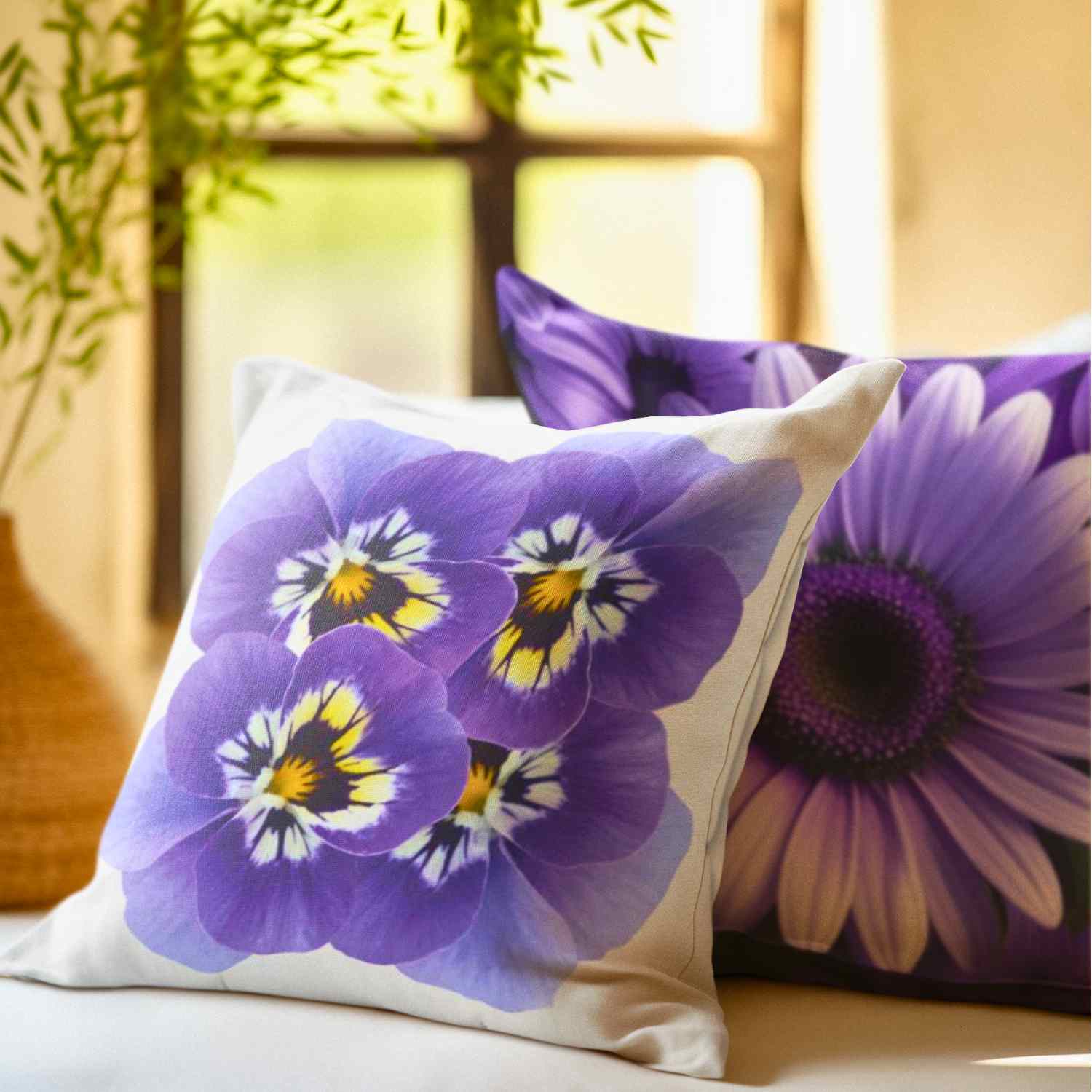 Purple Floral Square Pillow 2-sided, Home Decor Cushion, Garden Theme Throw Pillow, Gift for Flower Lovers, Spring Decor, Accent Pillow product thumbnail image