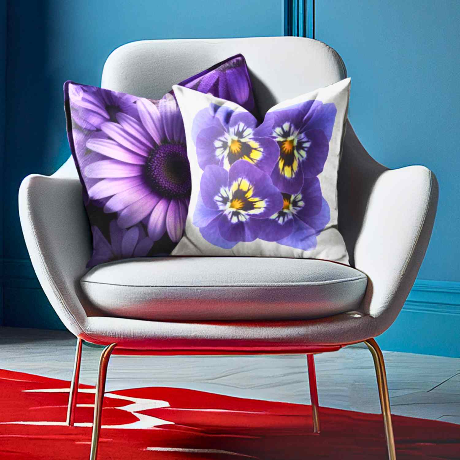 Purple Floral Square Pillow 2-sided, Home Decor Cushion, Garden Theme Throw Pillow, Gift for Flower Lovers, Spring Decor, Accent Pillow