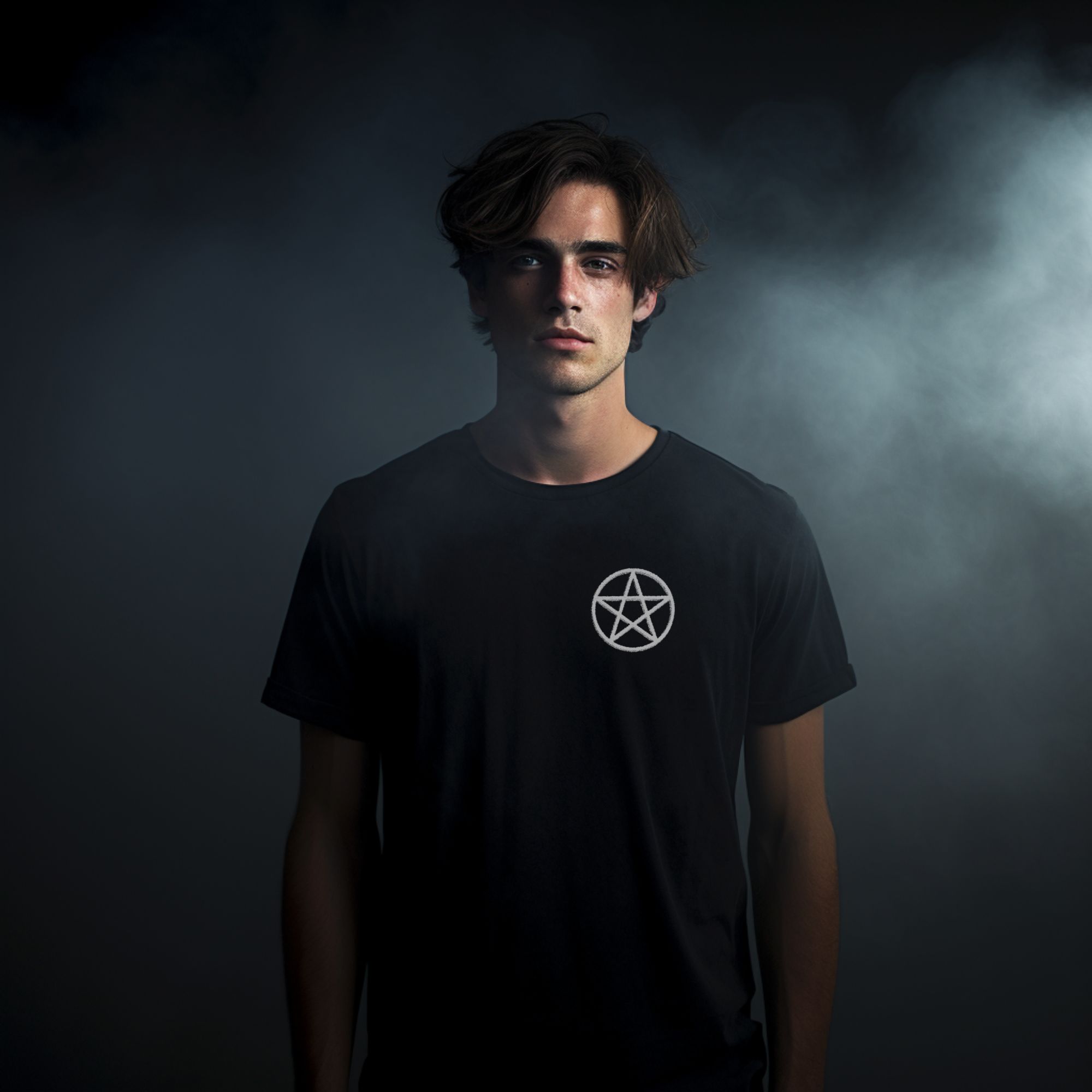 Embroidered Pentagram Unisex Garment-Dyed T-Shirt, Boho Style Tee, Witchy Apparel, Alternative Fashion, Gift for Witches, Occult Clothing product thumbnail image