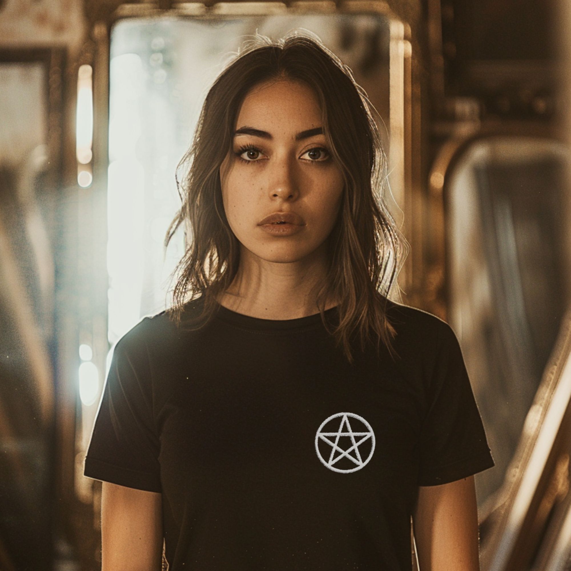 Embroidered Pentagram Unisex Garment-Dyed T-Shirt, Boho Style Tee, Witchy Apparel, Alternative Fashion, Gift for Witches, Occult Clothing product thumbnail image