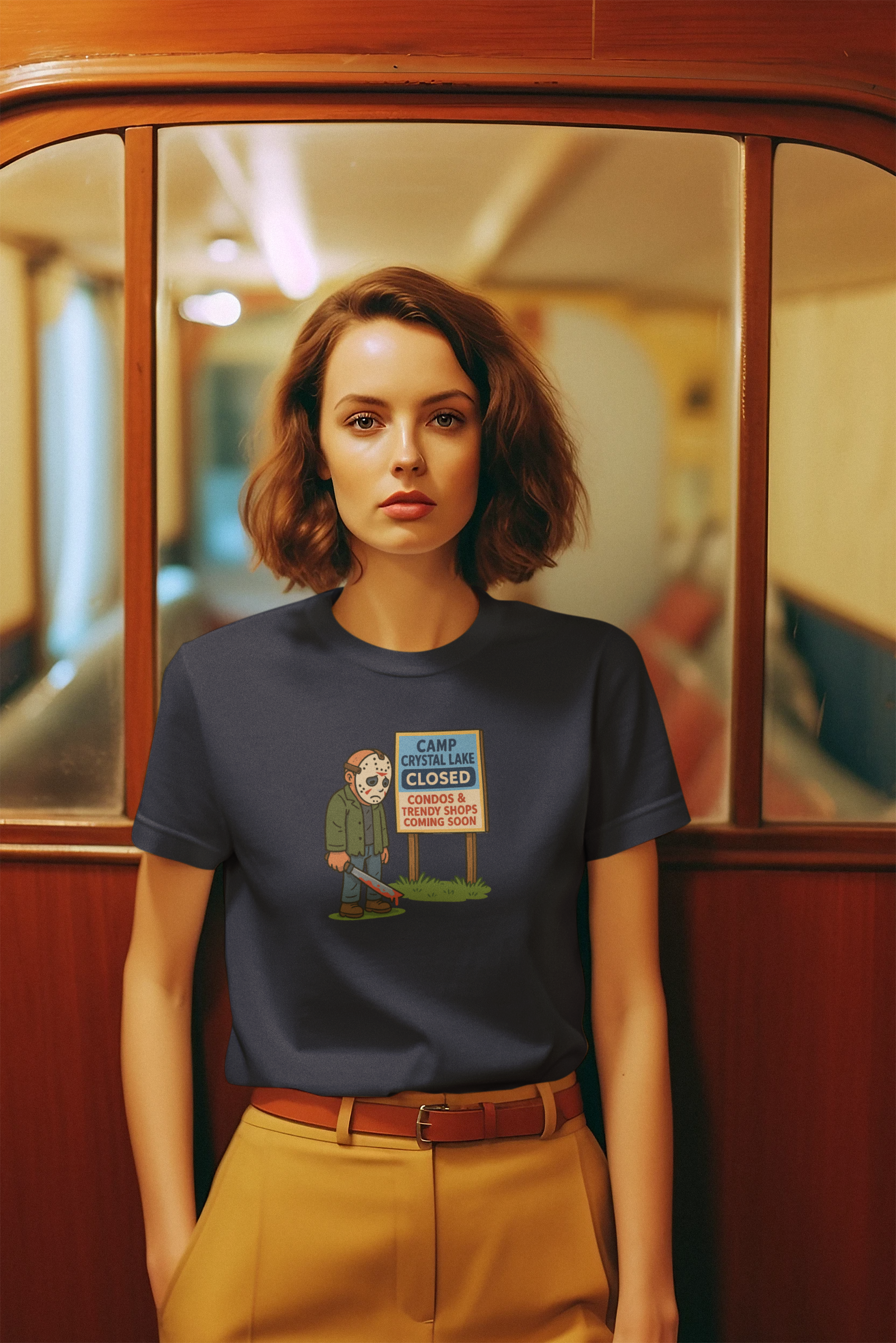 Camp Crystal Lake Gentrified - Women's Funny Horror Parody Tee product thumbnail image Camp Crystal Lake Gentrified - Women's Funny Horror Parody Tee product thumbnail image