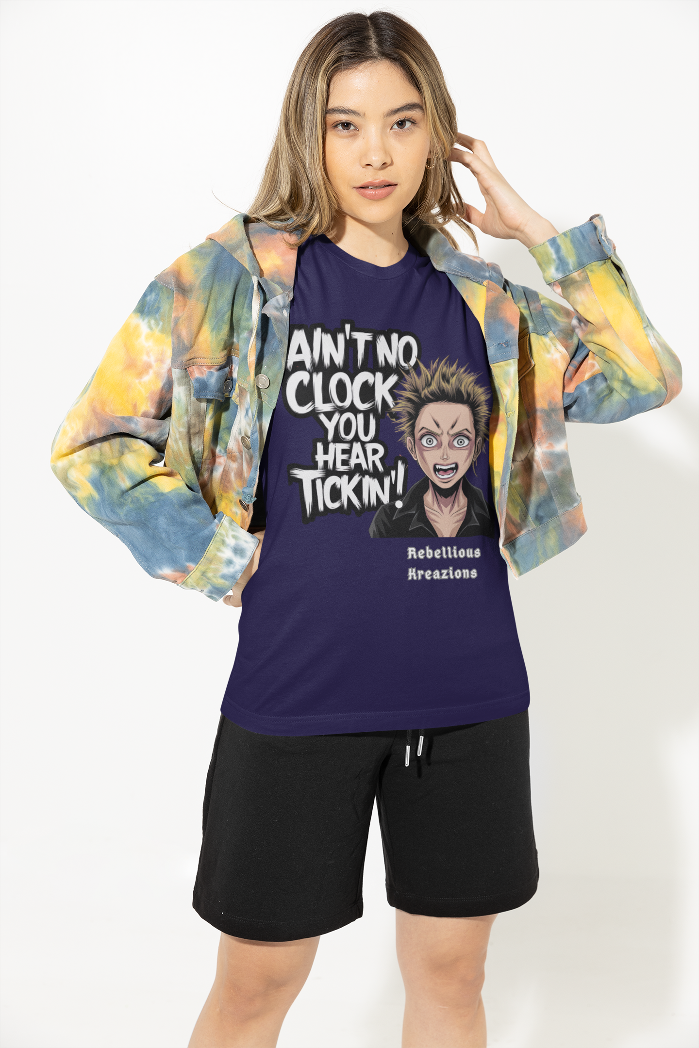 a.(female) Urban Graffiti Graphic Tee - 'Ain't No Clock Ya Hear Tickin'!'