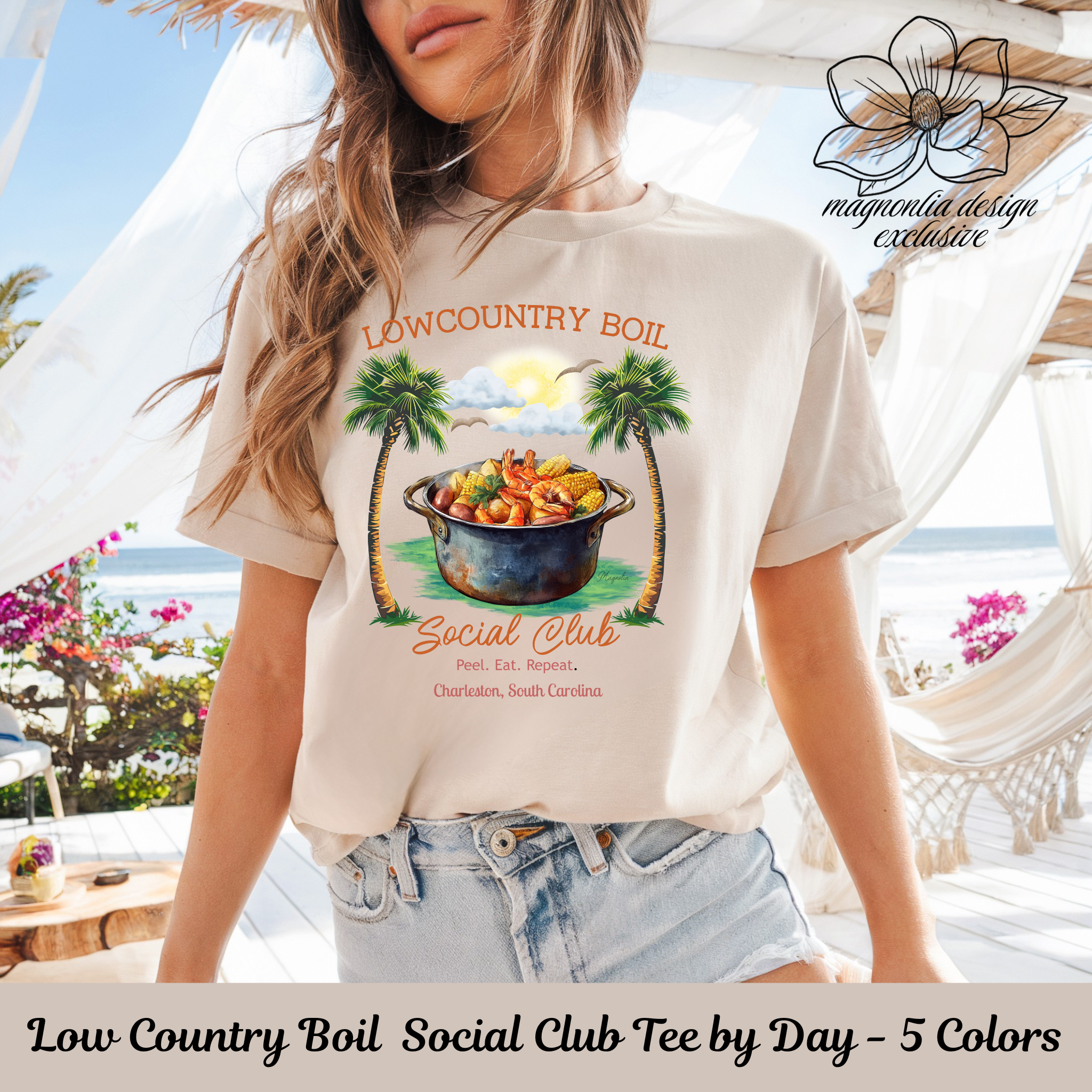 Lowcountry Boil Social Club Tee by Day - Unisex Cotton Tee, Casual Summer Shirt, Beachwear, Family Gathering Outfit, BBQ Event Tee, Social Club Apparel product thumbnail image