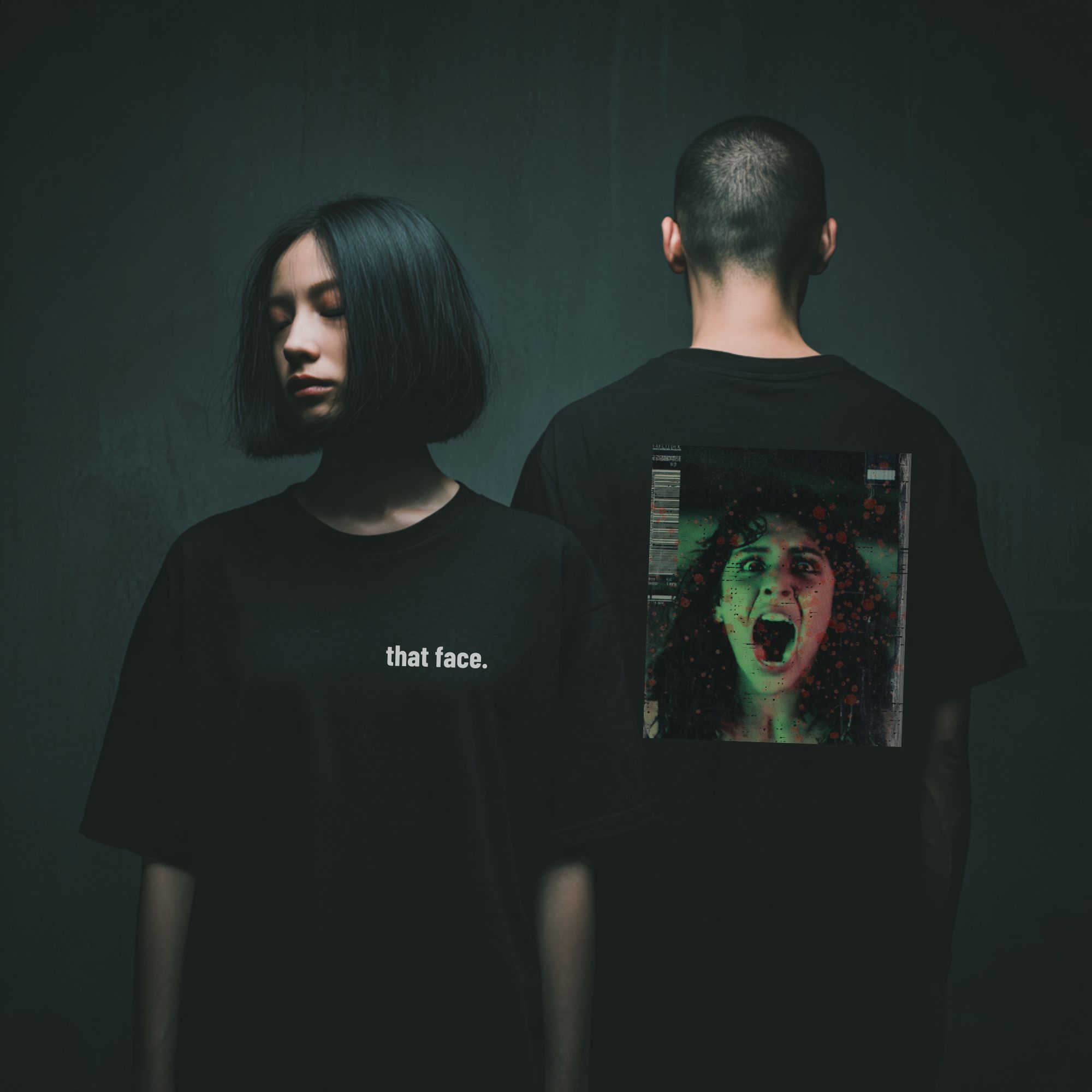 THAT FACE. Horror Graphic Tee – VHS Freeze-Frame Back Print, Final Girl Slasher Shirt