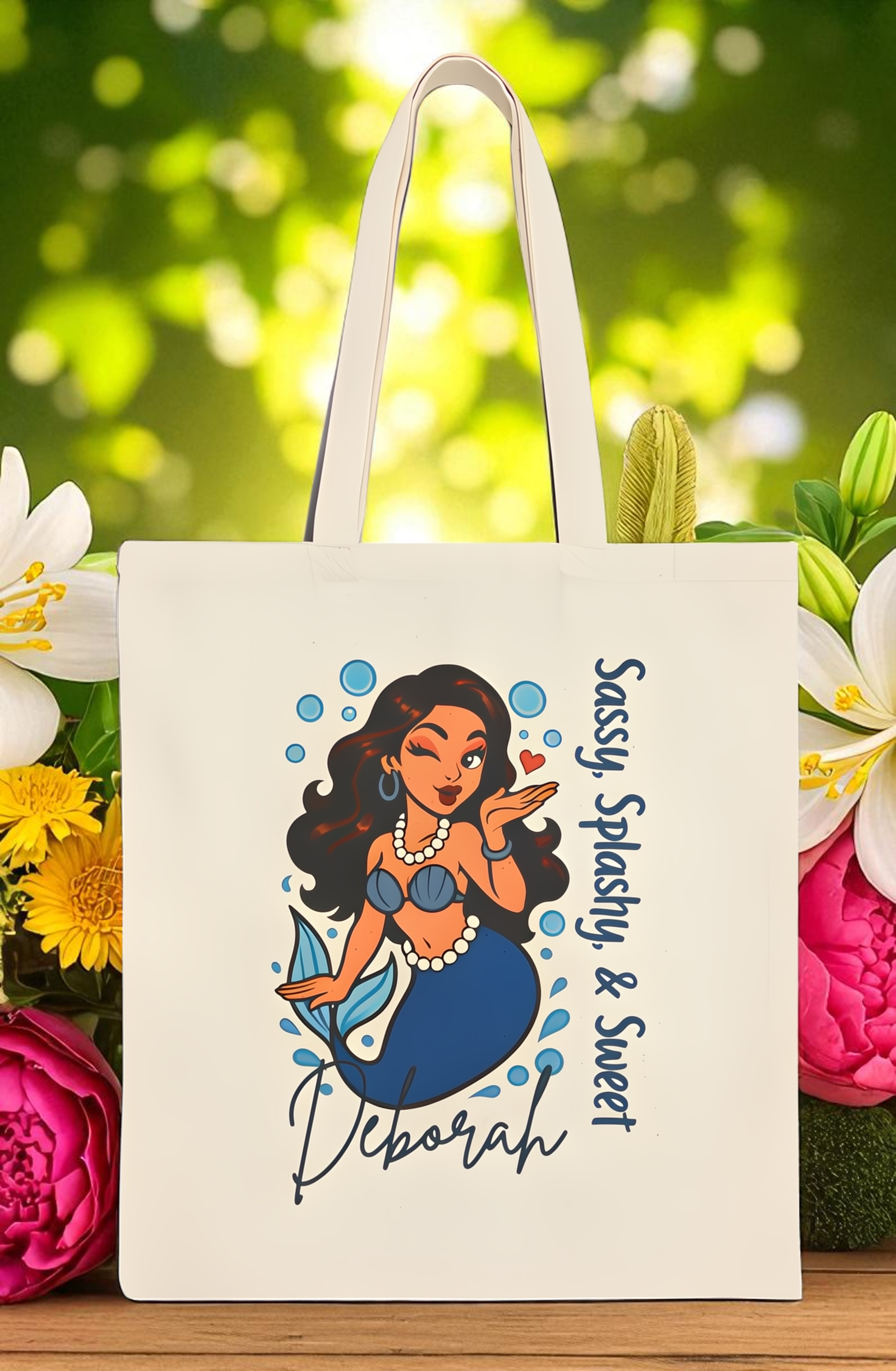 “Sassy, Splashy &amp; Sweet” – Personalized Double-Sided Mermaid Tote Bag  product thumbnail image