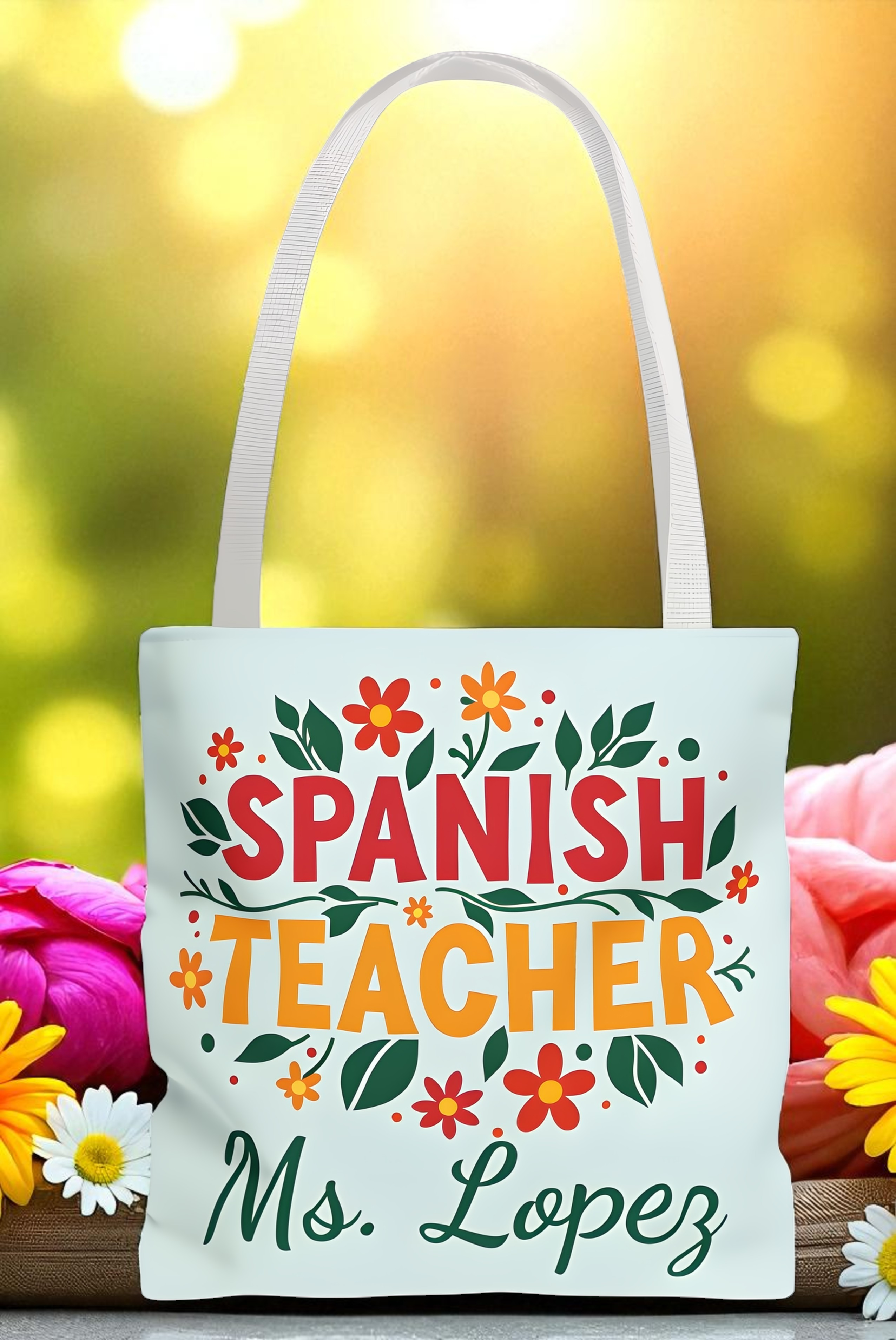 Spanish Teacher Tote Bag | Personalized Gift for Educators | Floral Teacher Tote | Back to School Essentials, Teacher Appreciation