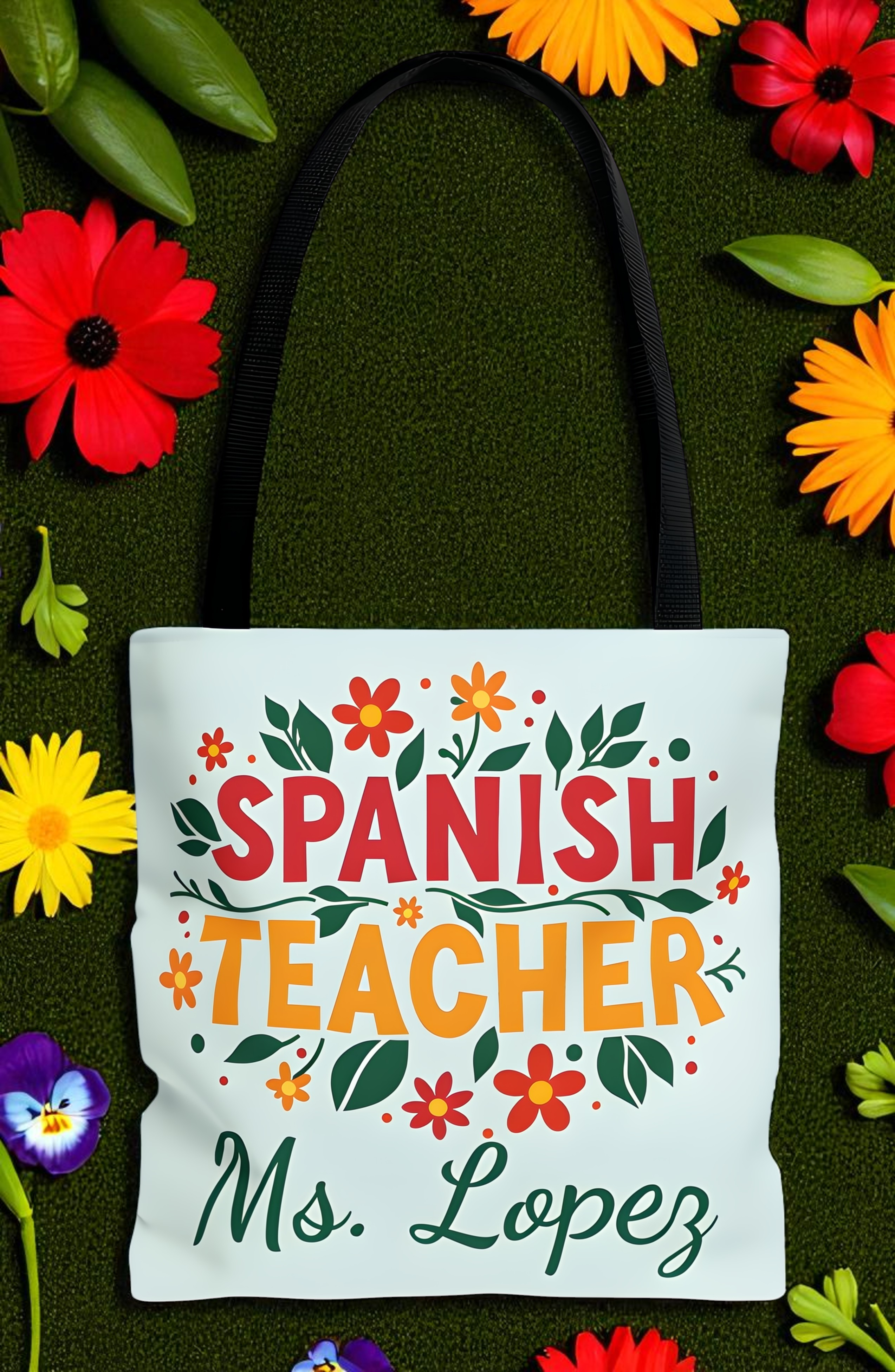 Spanish Teacher Tote Bag | Personalized Gift for Educators | Floral Teacher Tote | Back to School Essentials, Teacher Appreciation product thumbnail image Spanish Teacher Tote Bag | Personalized Gift for Educators | Floral Teacher Tote | Back to School Essentials, Teacher Appreciation product thumbnail image