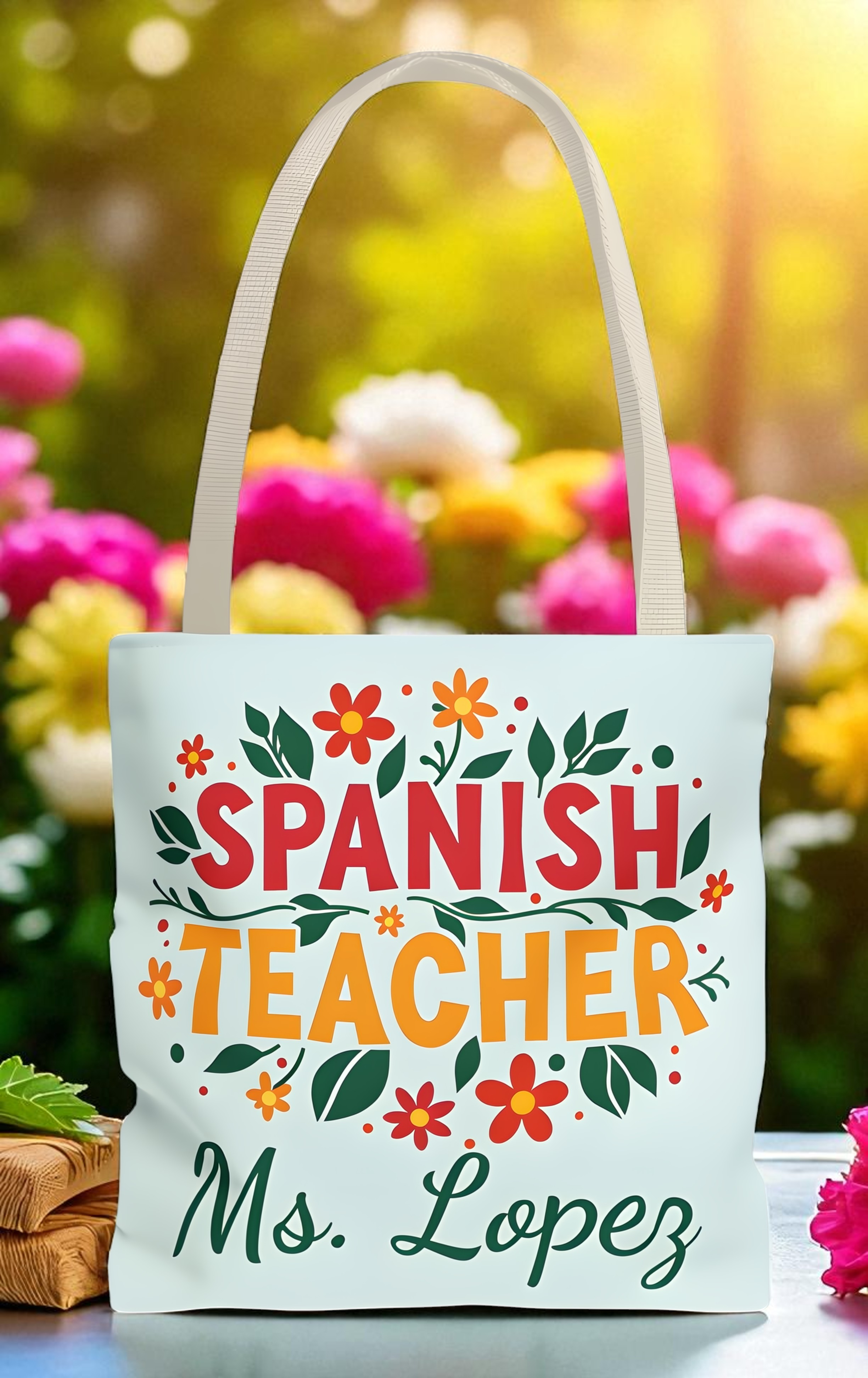 Spanish Teacher Tote Bag | Personalized Gift for Educators | Floral Teacher Tote | Back to School Essentials, Teacher Appreciation product thumbnail image Spanish Teacher Tote Bag | Personalized Gift for Educators | Floral Teacher Tote | Back to School Essentials, Teacher Appreciation product thumbnail image