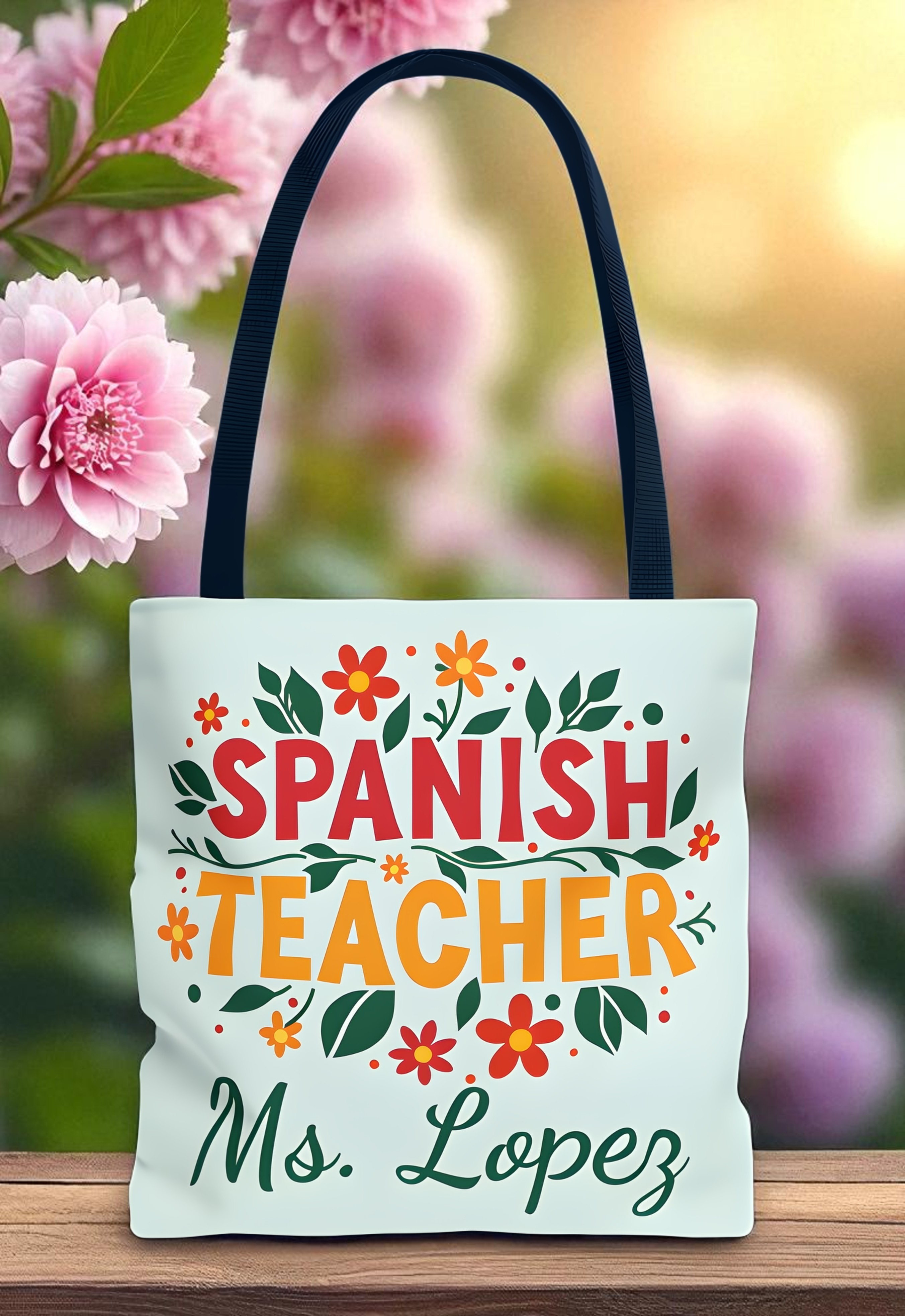 Spanish Teacher Tote Bag | Personalized Gift for Educators | Floral Teacher Tote | Back to School Essentials, Teacher Appreciation product thumbnail image Spanish Teacher Tote Bag | Personalized Gift for Educators | Floral Teacher Tote | Back to School Essentials, Teacher Appreciation product thumbnail image