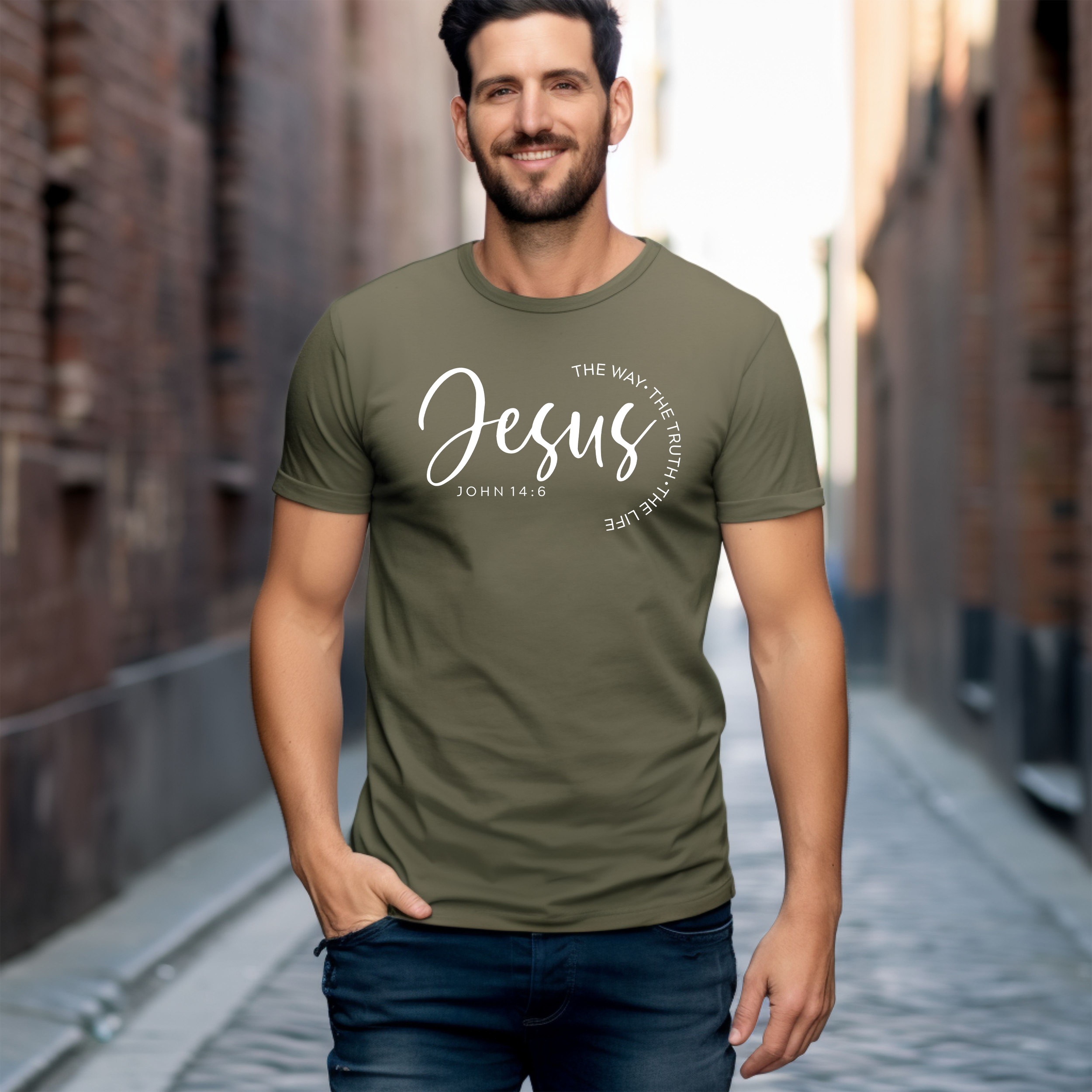 Jesus: The Way, The Truth, The Life - Men's Christian T-shirt product thumbnail image Jesus: The Way, The Truth, The Life - Men's Christian T-shirt product thumbnail image