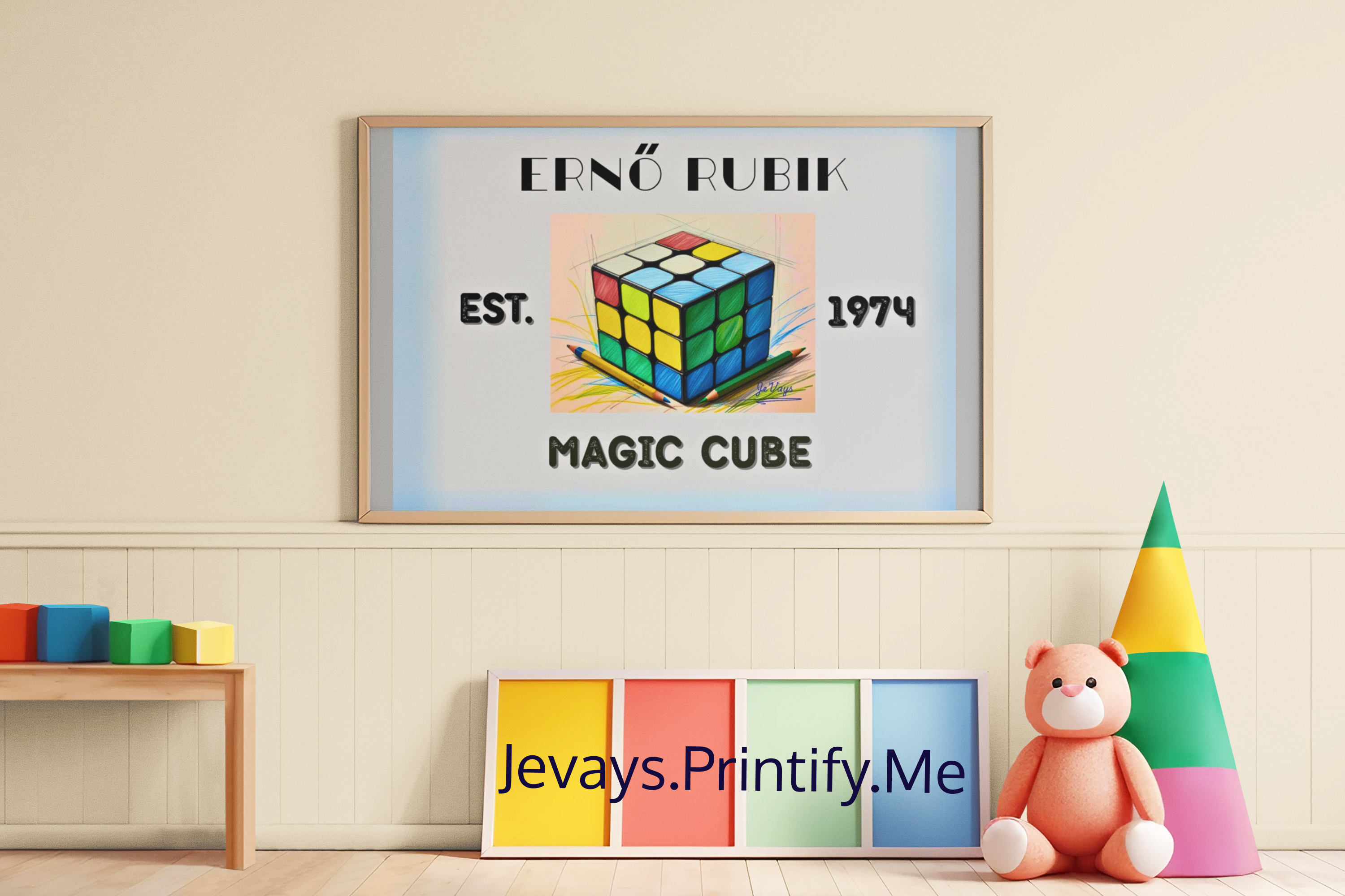 Vertical Poster - Rubik's Cube Nostalgic Wall Art for Puzzle Lovers and Gamer Rooms Designed and Signed by Jevays Vertical Poster - Rubik's Cube Nostalgic Wall Art for Puzzle Lovers and Gamer Rooms Designed and Signed by Jevays