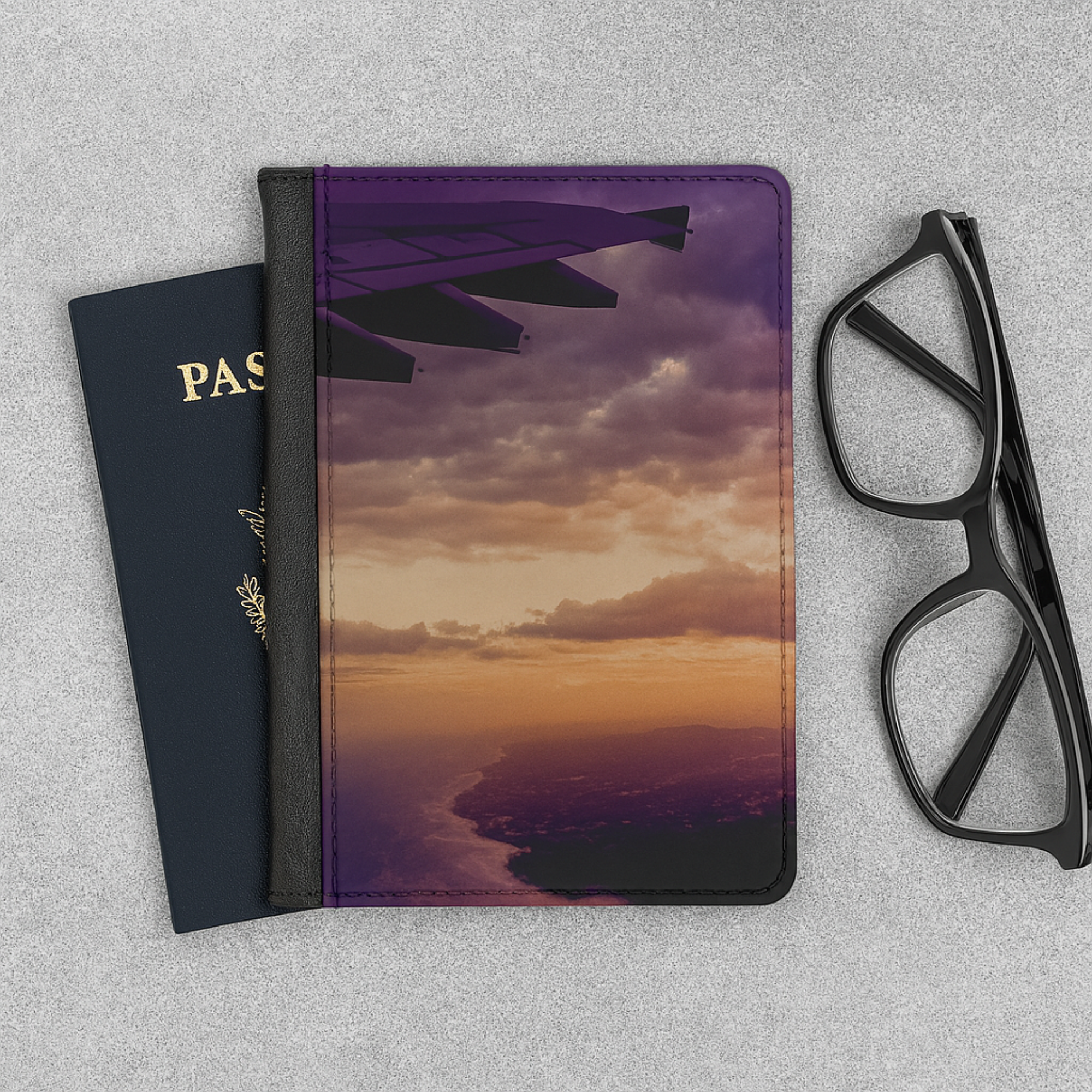 Leaving Florida Airspace Passport Cover Stylish Travel Wallet with Card Slots And Airline Window View Design Adventure Gift for Frequent Flyers product thumbnail image