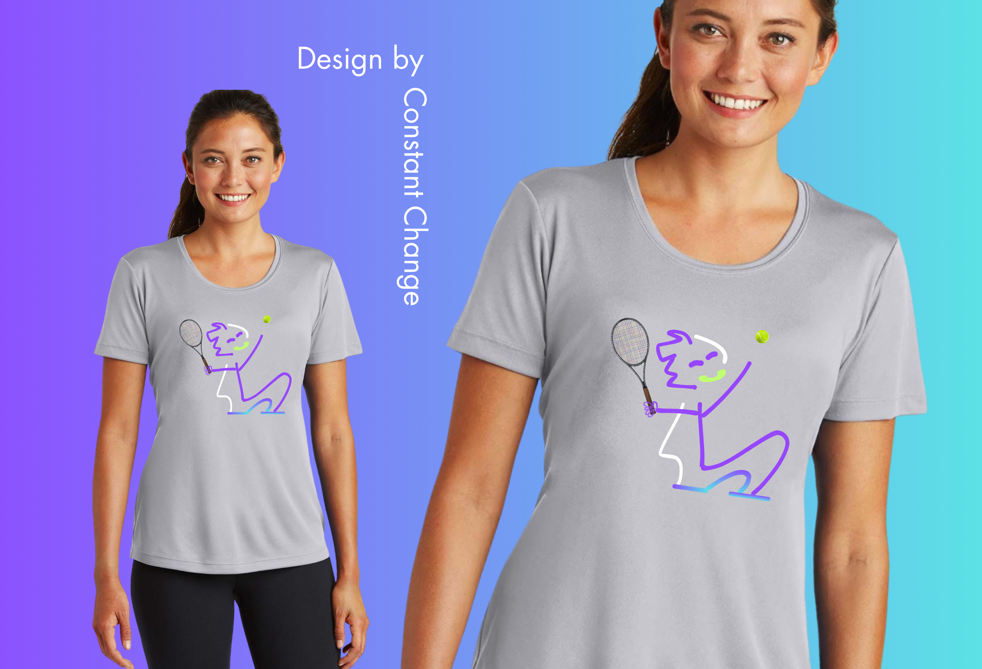 Happy Tennis Girl, Women's short sleeve tee, designe by artist, Constant Change, soft semi-fitted Happy Tennis Girl, Women's short sleeve tee, designe by artist, Constant Change, soft semi-fitted