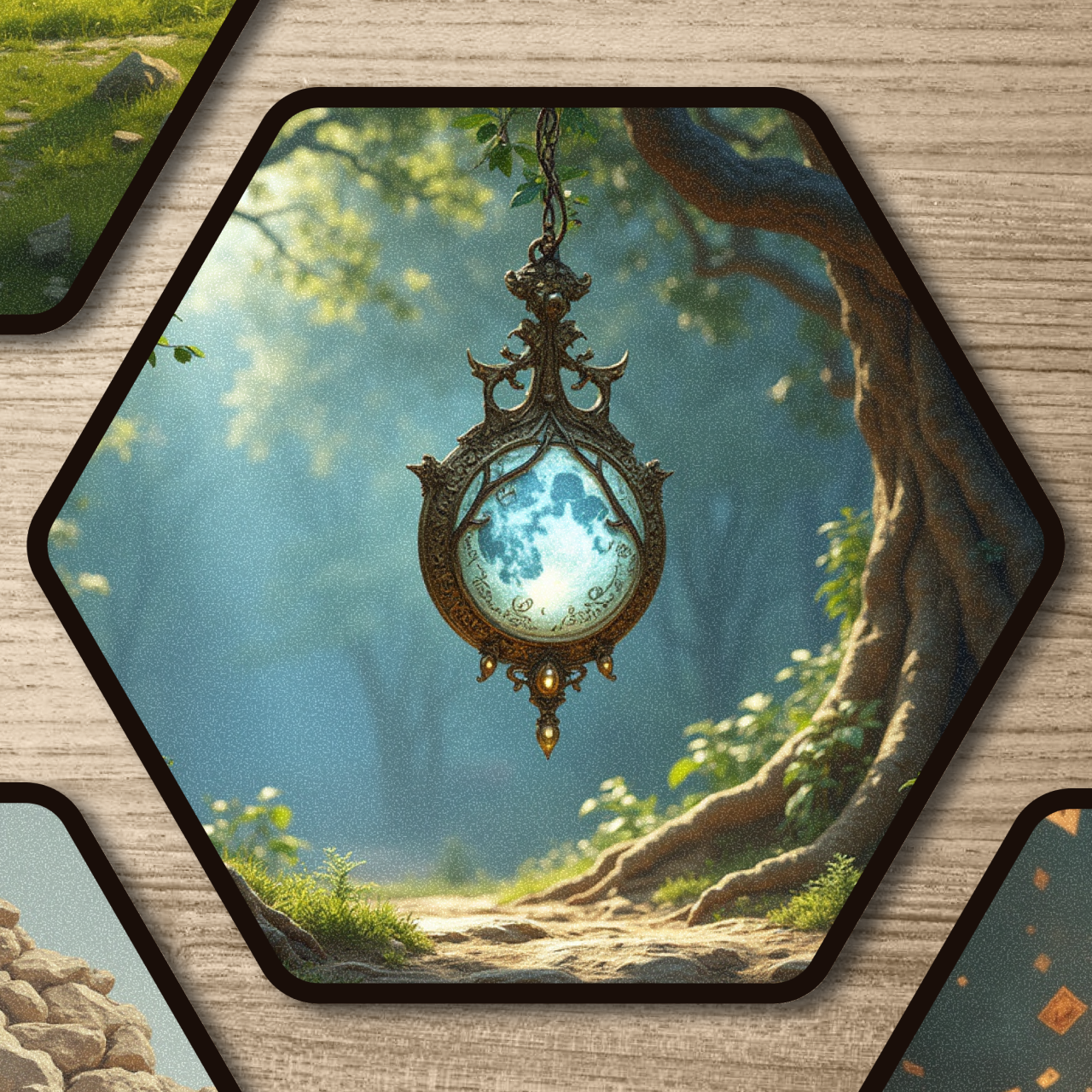 Moonstone Pendant | Hexagonal Scene Kiss-Cut Stickers