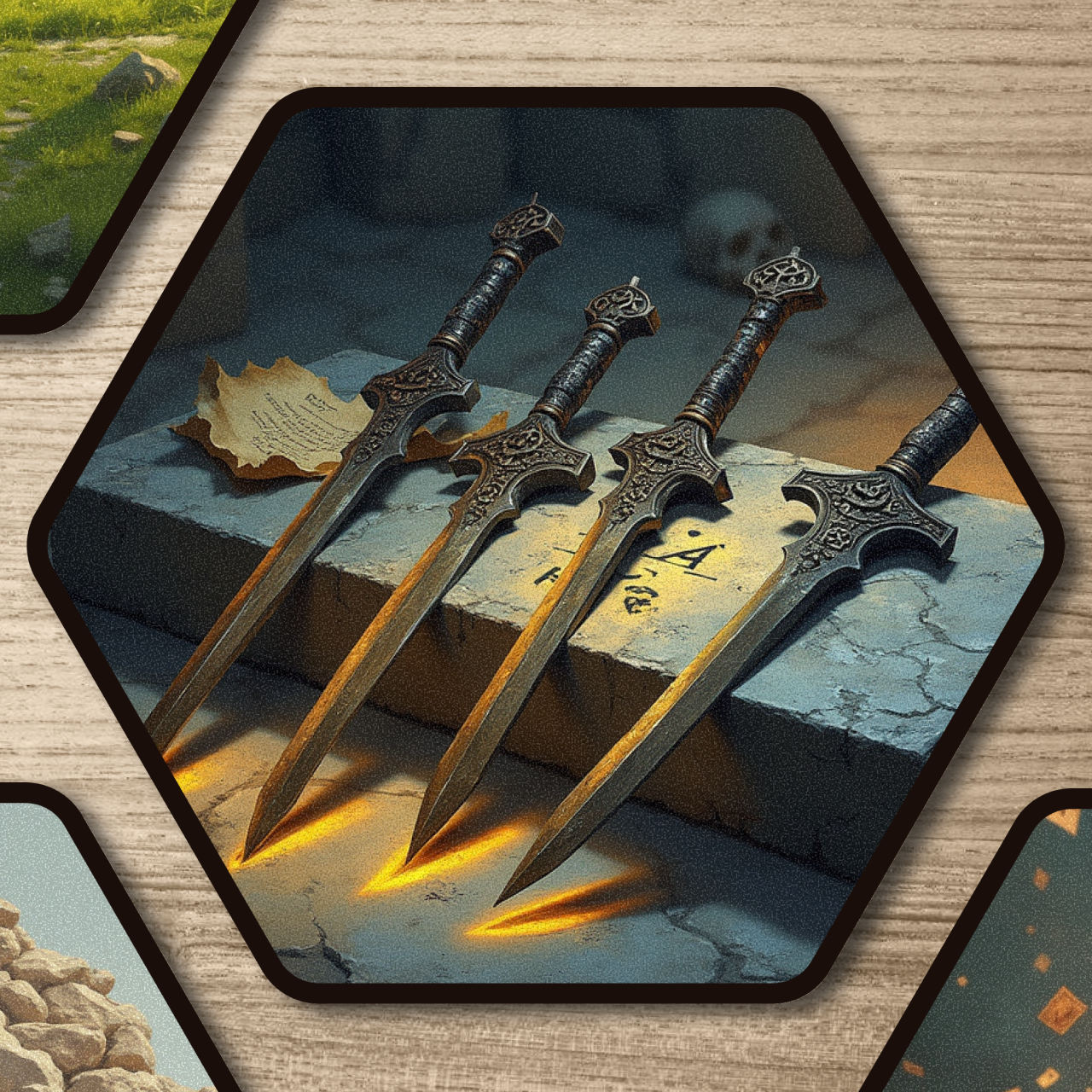 Trinity Daggers | Hexagonal Scene Kiss-Cut Stickers