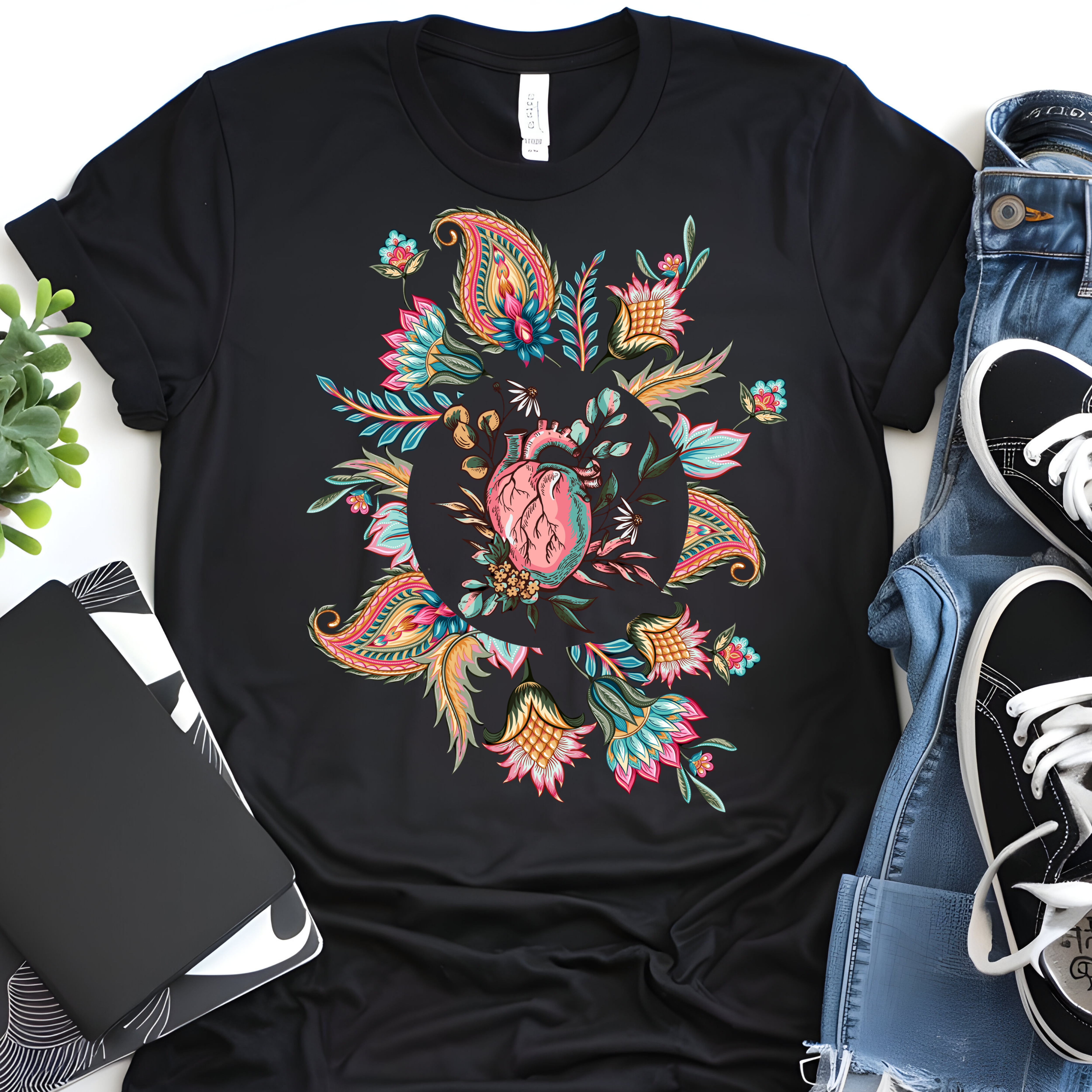 Human Heart Floral Design Women's Tee, Medical Students, Perfect Gift for Nurses, Everyday Wear, Summer Style product thumbnail image