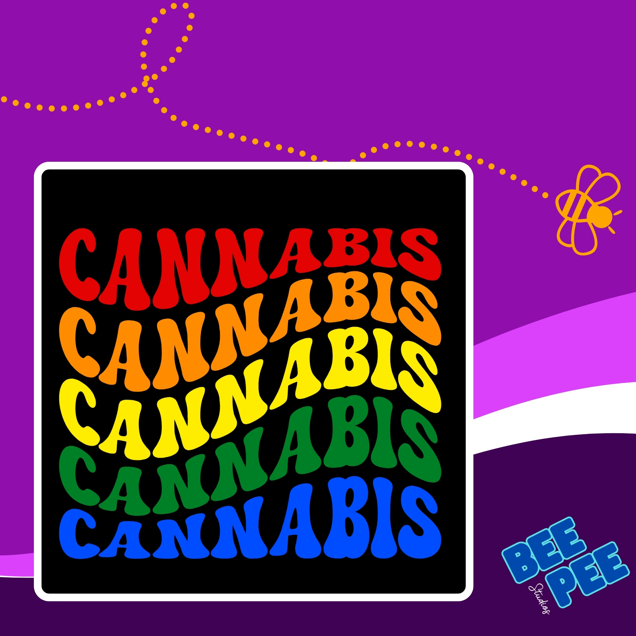 T-Shirt 'CANNABIS' Cool Retro Wavy Text Pride Colors product thumbnail image