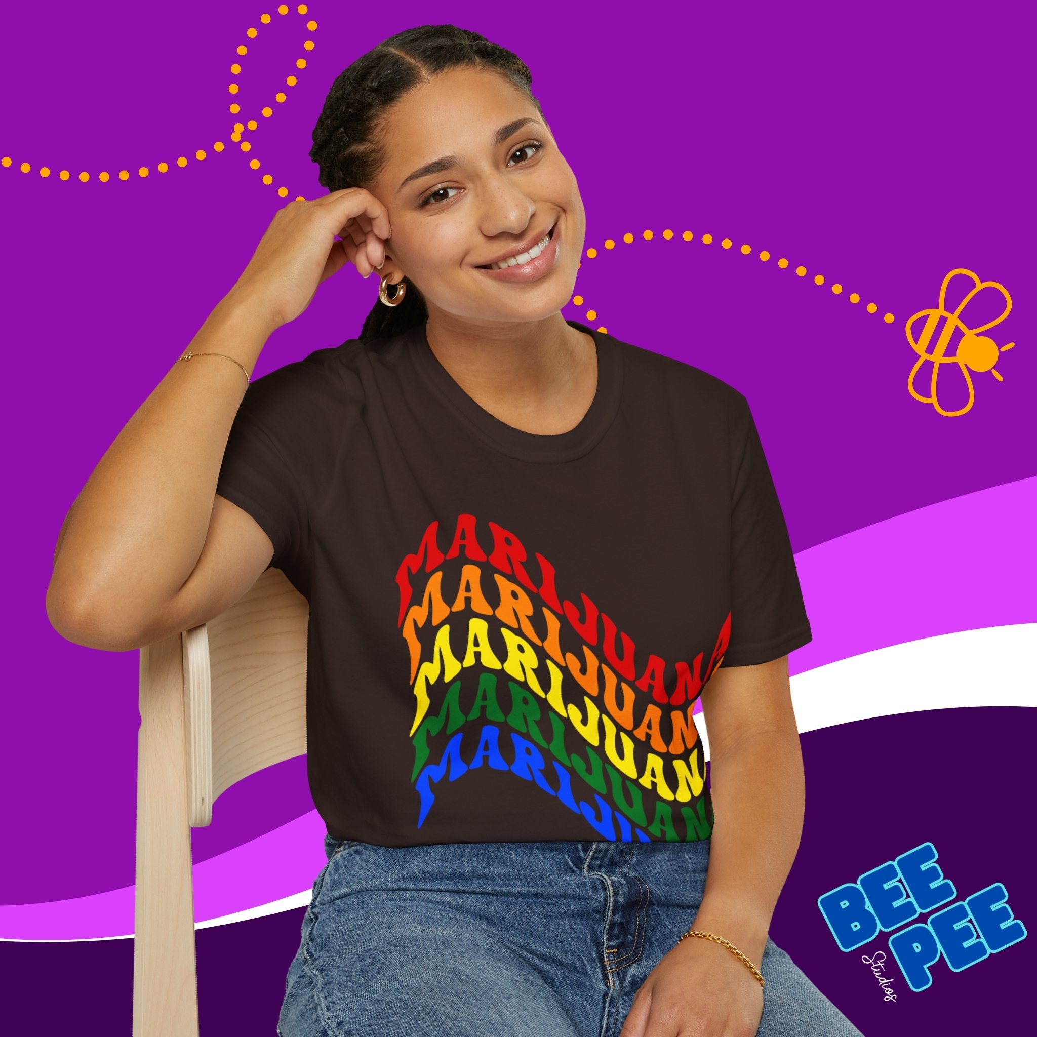  T-Shirt "CANNABIS" Cool Wavy Flag Text Design Pride Colors Unisex Soft Style T-shirt. product thumbnail image