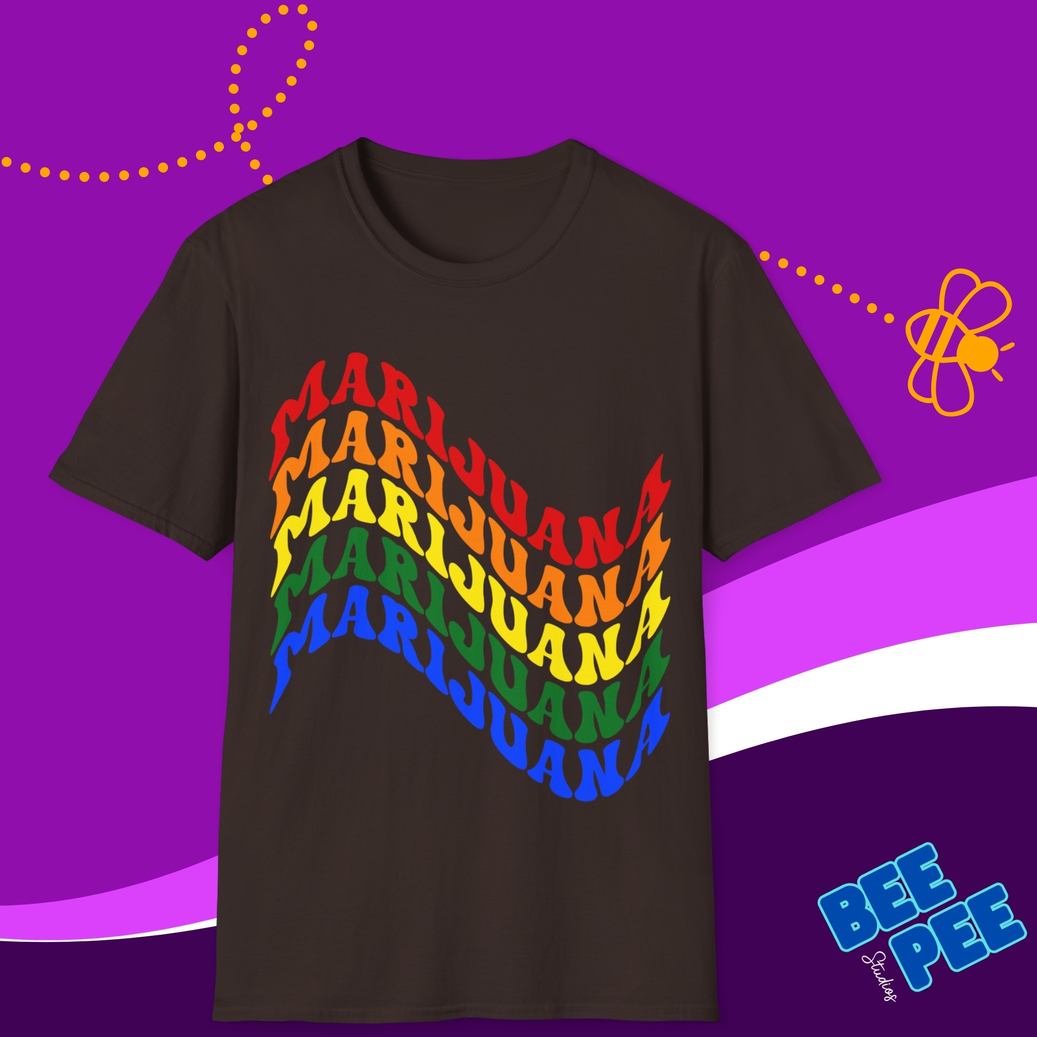  T-Shirt "CANNABIS" Cool Wavy Flag Text Design Pride Colors Unisex Soft Style T-shirt.