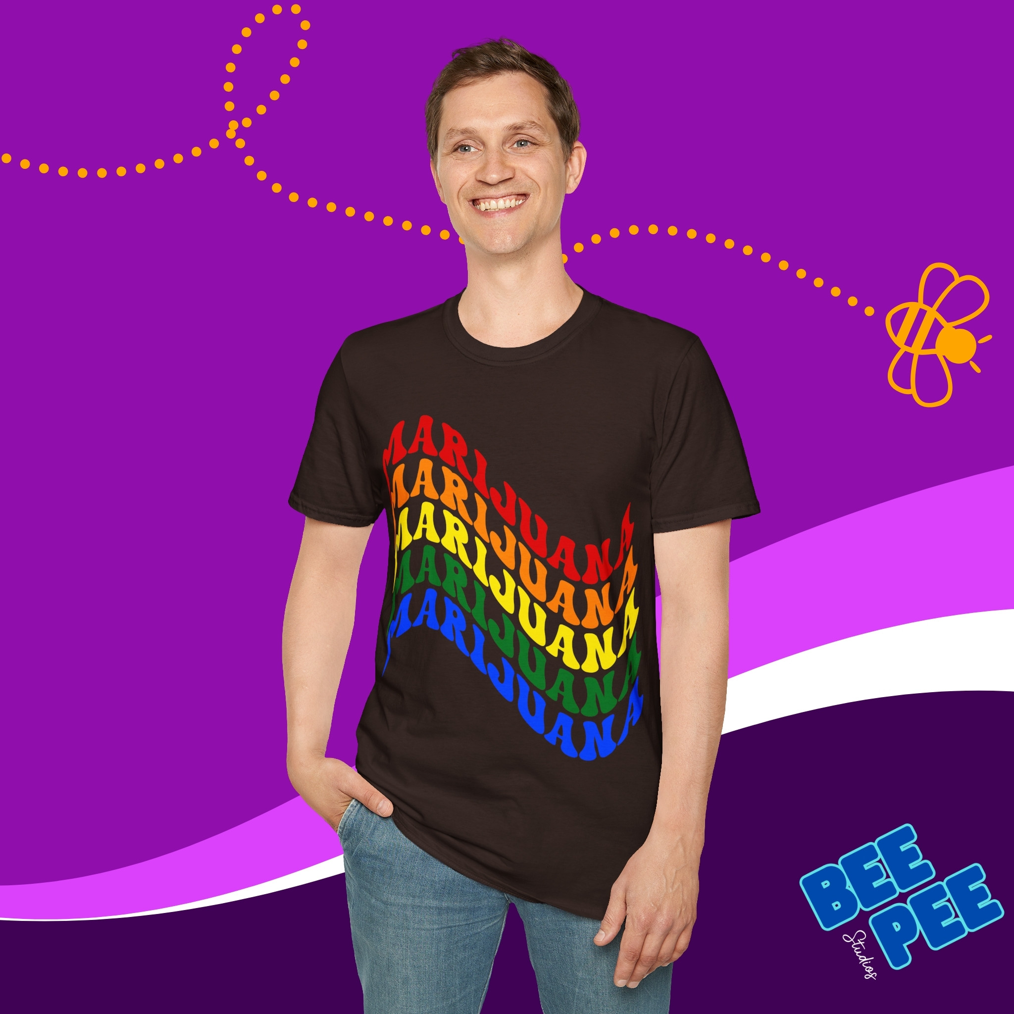  T-Shirt "CANNABIS" Cool Wavy Flag Text Design Pride Colors Unisex Soft Style T-shirt. product thumbnail image