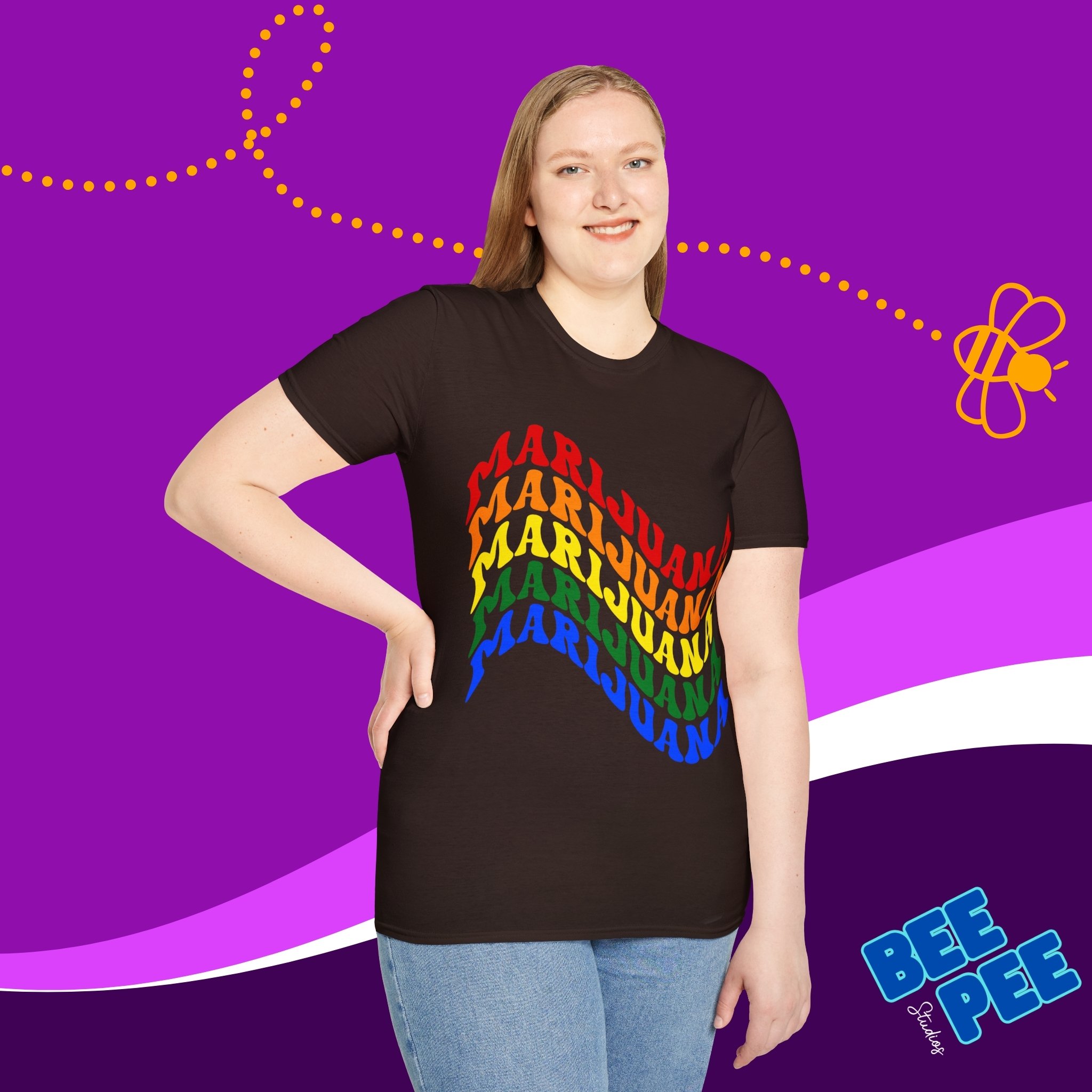  T-Shirt "CANNABIS" Cool Wavy Flag Text Design Pride Colors Unisex Soft Style T-shirt. product thumbnail image