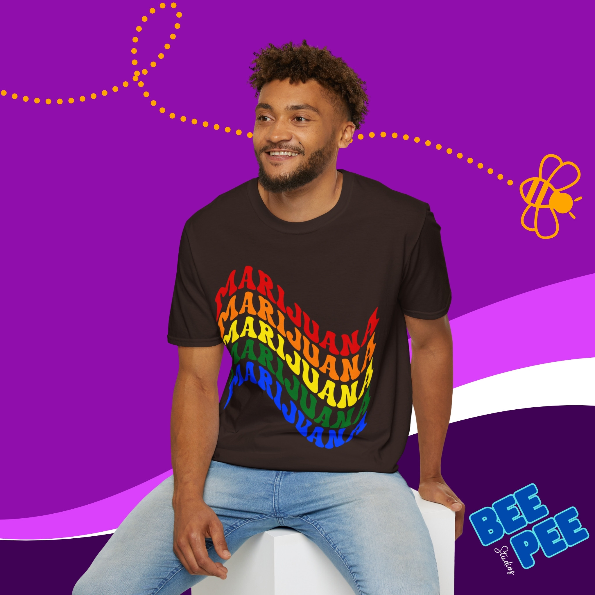  T-Shirt "MARIJUANA" Cool Wavy Flag Text Design Pride Colors Unisex Soft Style T-shirt. product thumbnail image