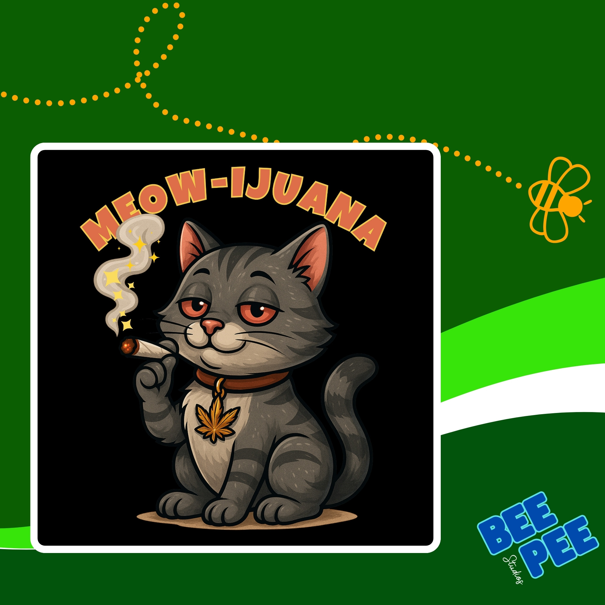 Funny Stoned Cat Softstyle T-Shirt 'Meow-ijuana' product thumbnail image Funny Stoned Cat Softstyle T-Shirt 'Meow-ijuana' product thumbnail image