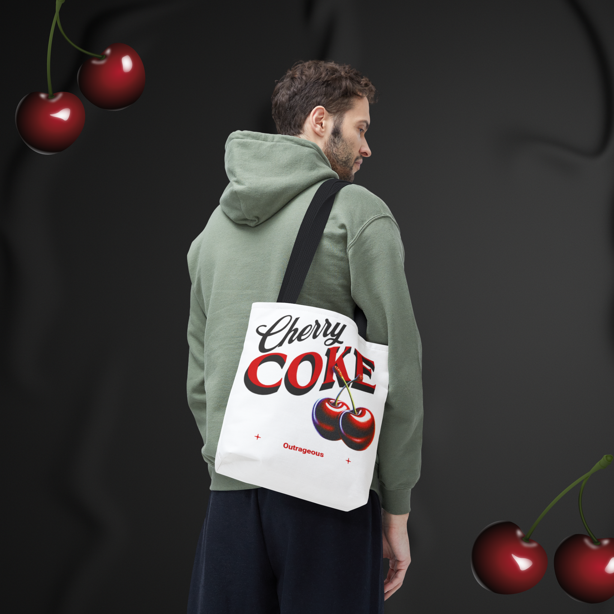 Cherry Coke Tote Bag - Fun Retro Cherry Design, Grocery Shopping, Beach Bag, Gift for Soda Lovers, Vintage Aesthetic, AOP Fashion Accessory