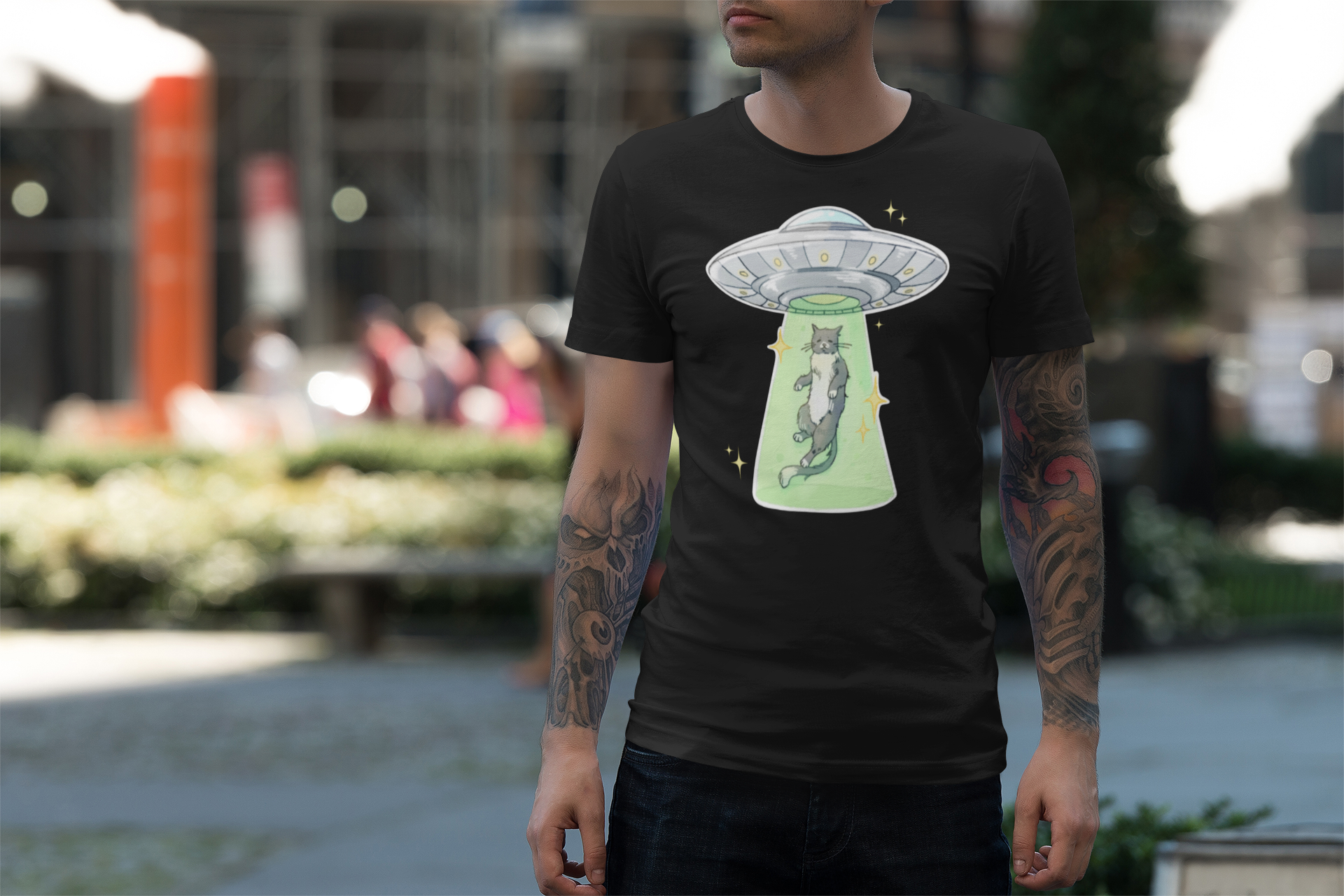 Cosmic Cat Abduction Tee, Unisex Space Cat Shirt, UFO Humor T-Shirt, Alien Cat Gift, Fun Tee for Cat Lovers