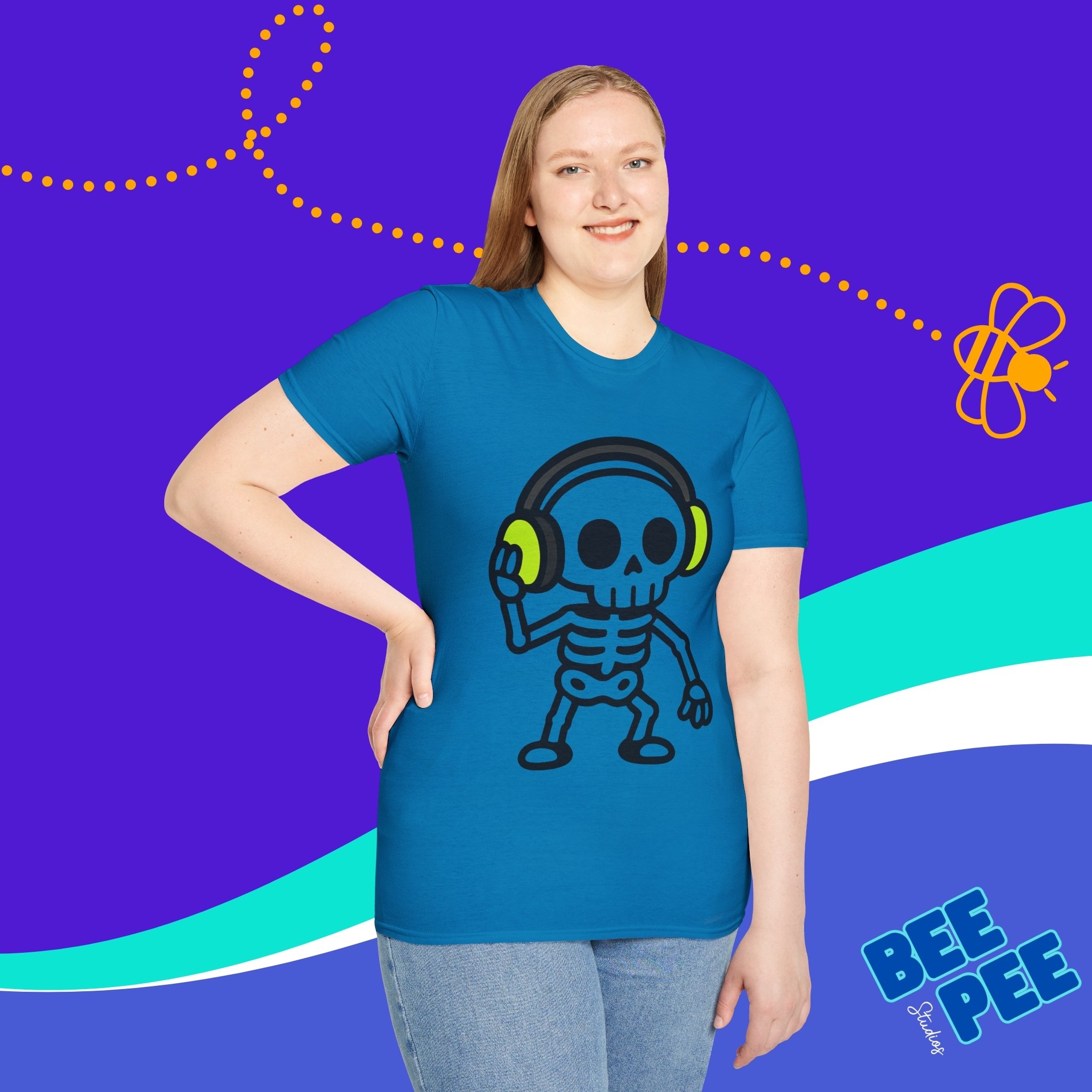 Skeleton Graphic T-Shirt with Green Headphones product thumbnail image Skeleton Graphic T-Shirt with Green Headphones product thumbnail image