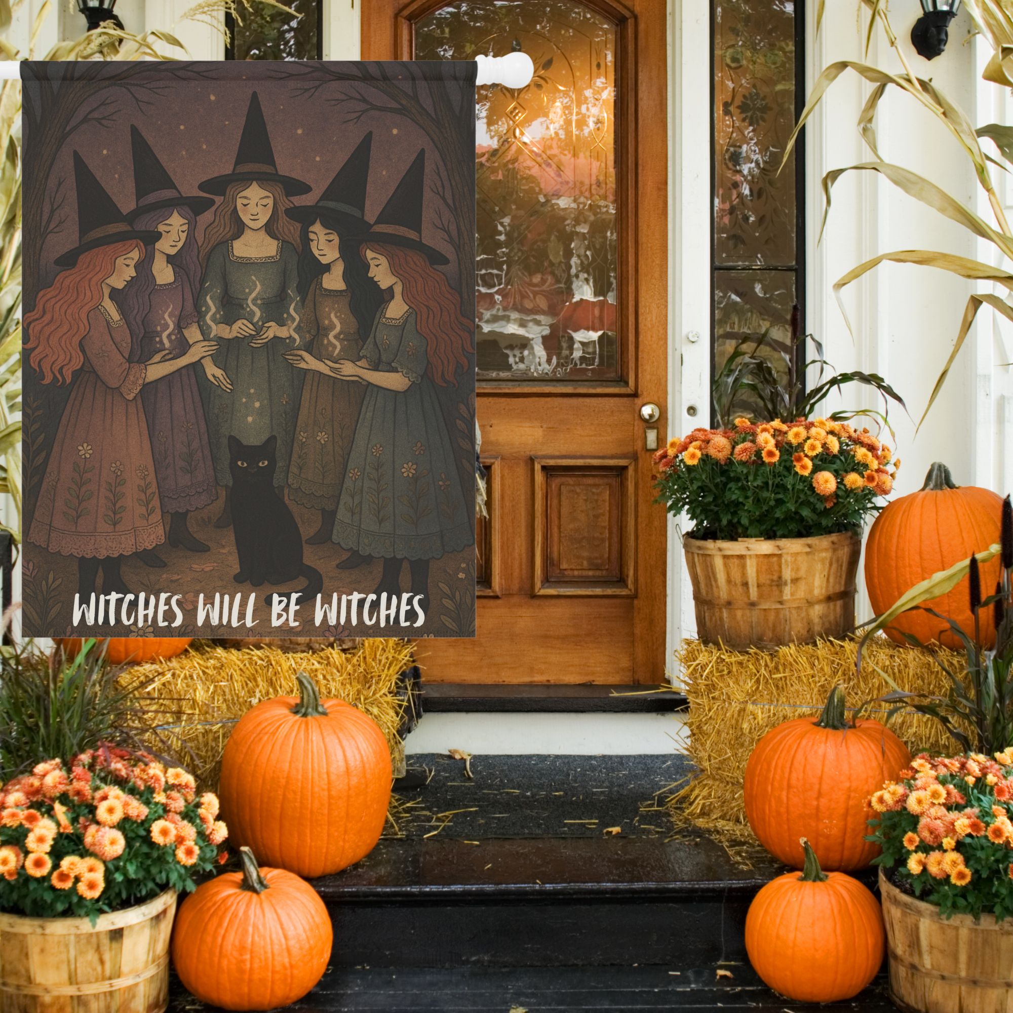 Witches Will Be Witches Halloween House Flag  Vintage Storybook Style 24.5" × 32" product thumbnail image