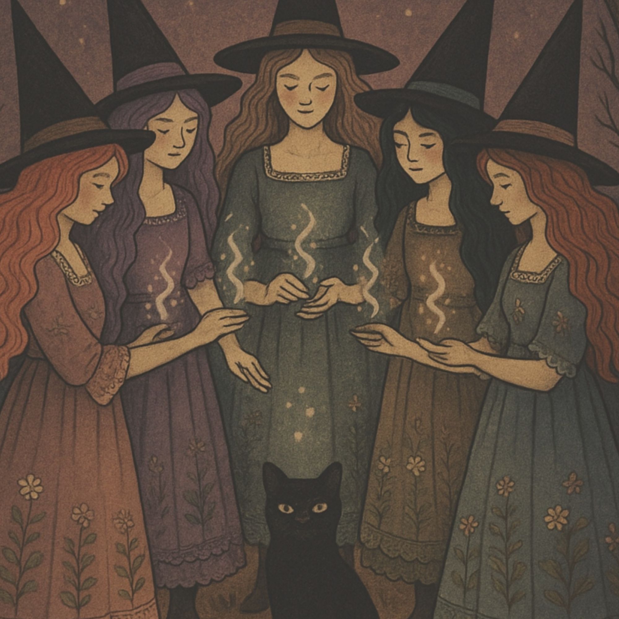 Witches Will Be Witches Halloween House Flag  Vintage Storybook Style 24.5" × 32" product thumbnail image