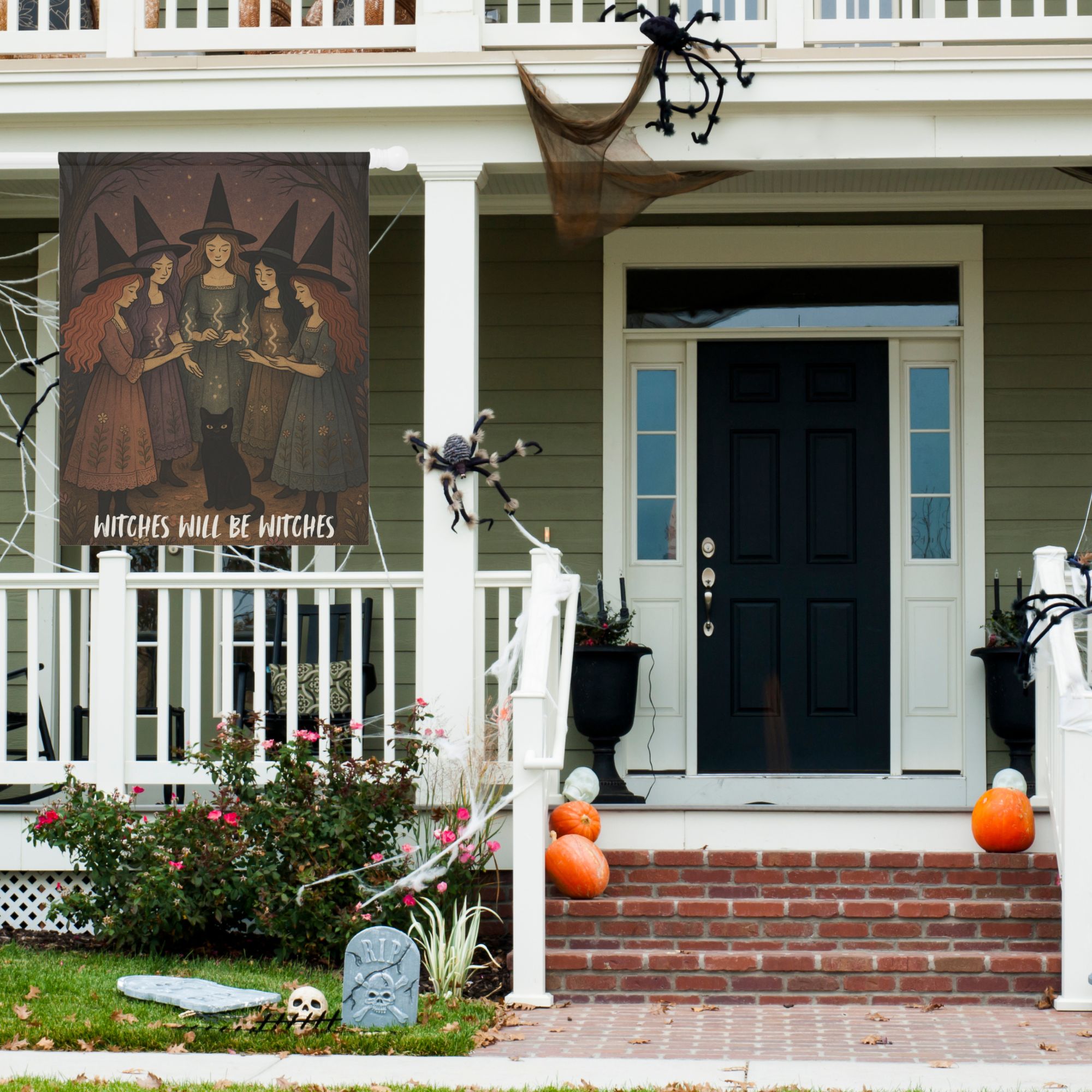 Witches Will Be Witches Halloween House Flag  Vintage Storybook Style 24.5" × 32" product thumbnail image