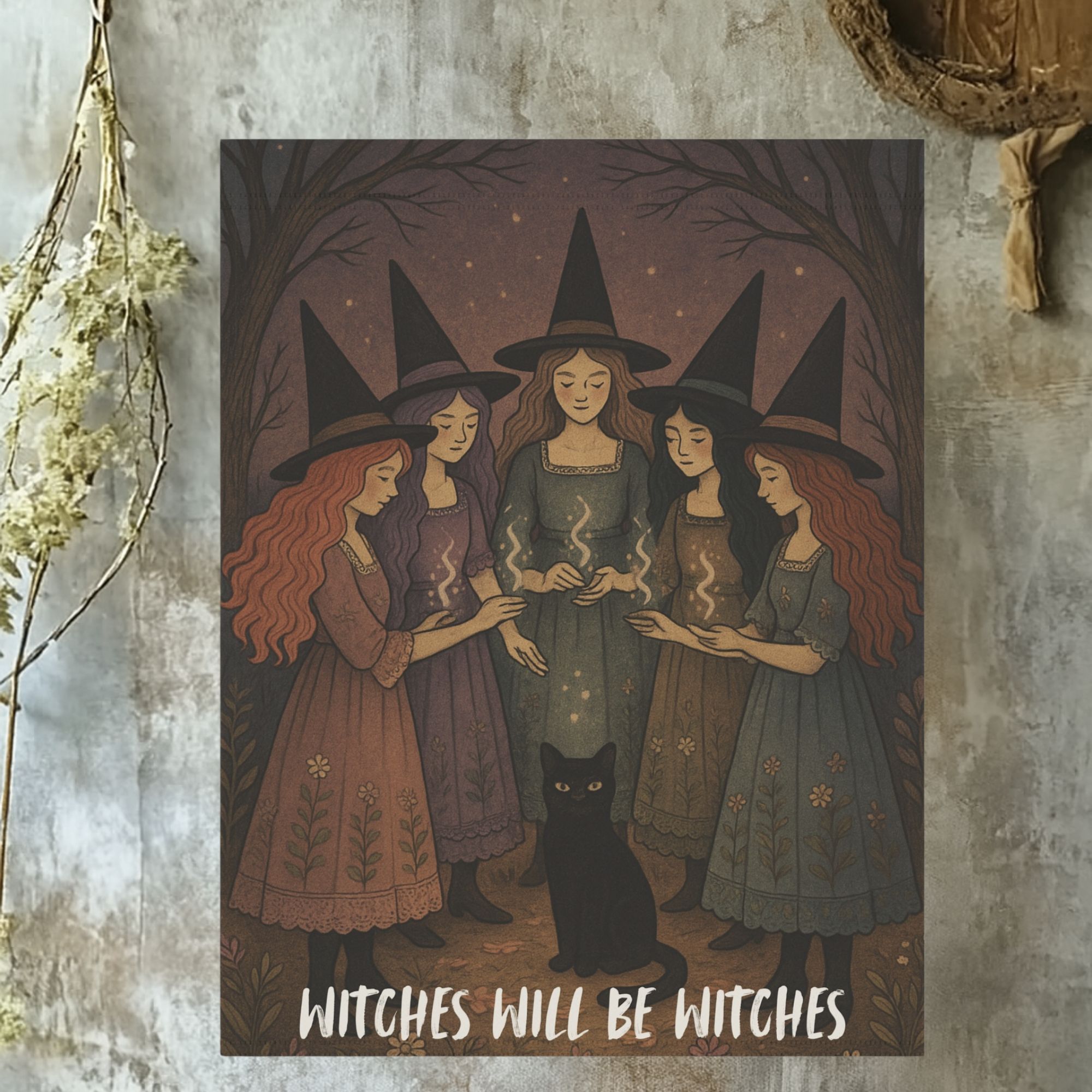 Witches Will Be Witches Halloween House Flag  Vintage Storybook Style 24.5" × 32" product thumbnail image