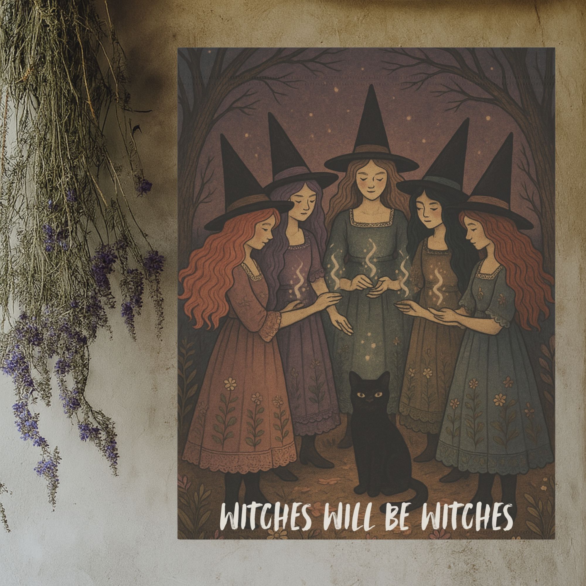 Witches Will Be Witches Halloween House Flag  Vintage Storybook Style 24.5" × 32" product thumbnail image