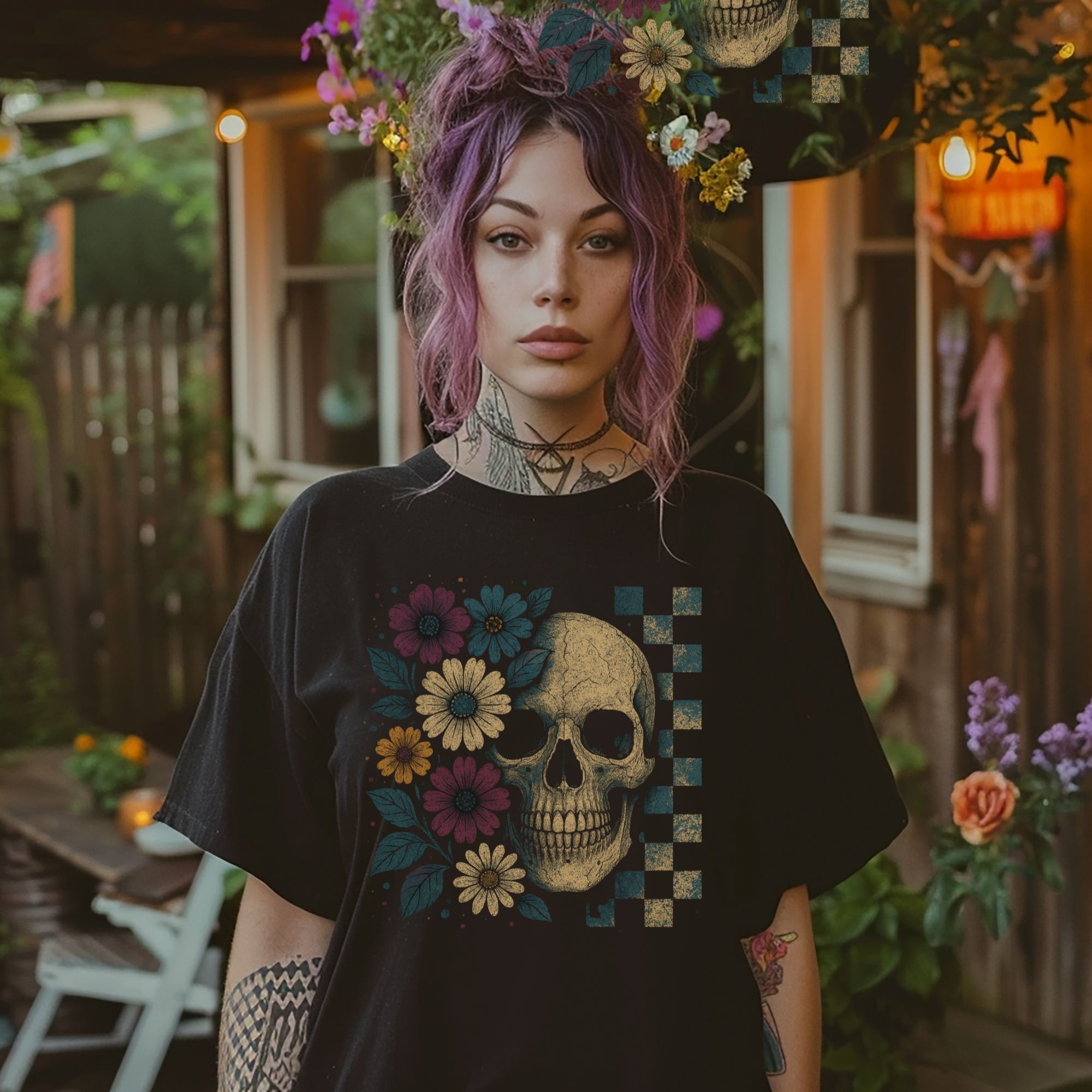 Vintage Skull Floral T-Shirt  product thumbnail image