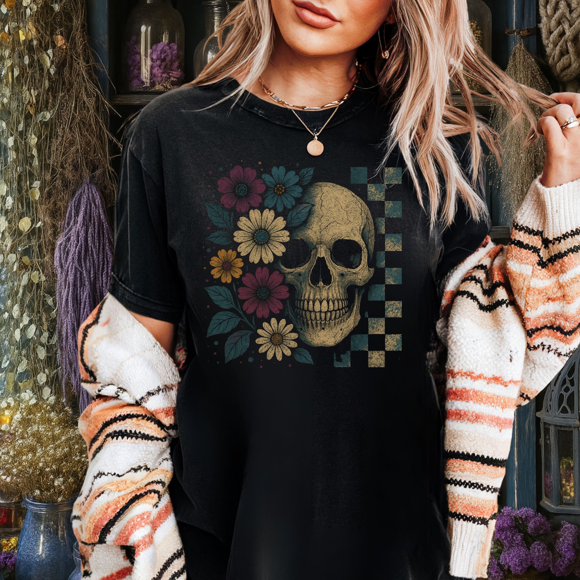 Vintage Skull Floral T-Shirt  product thumbnail image