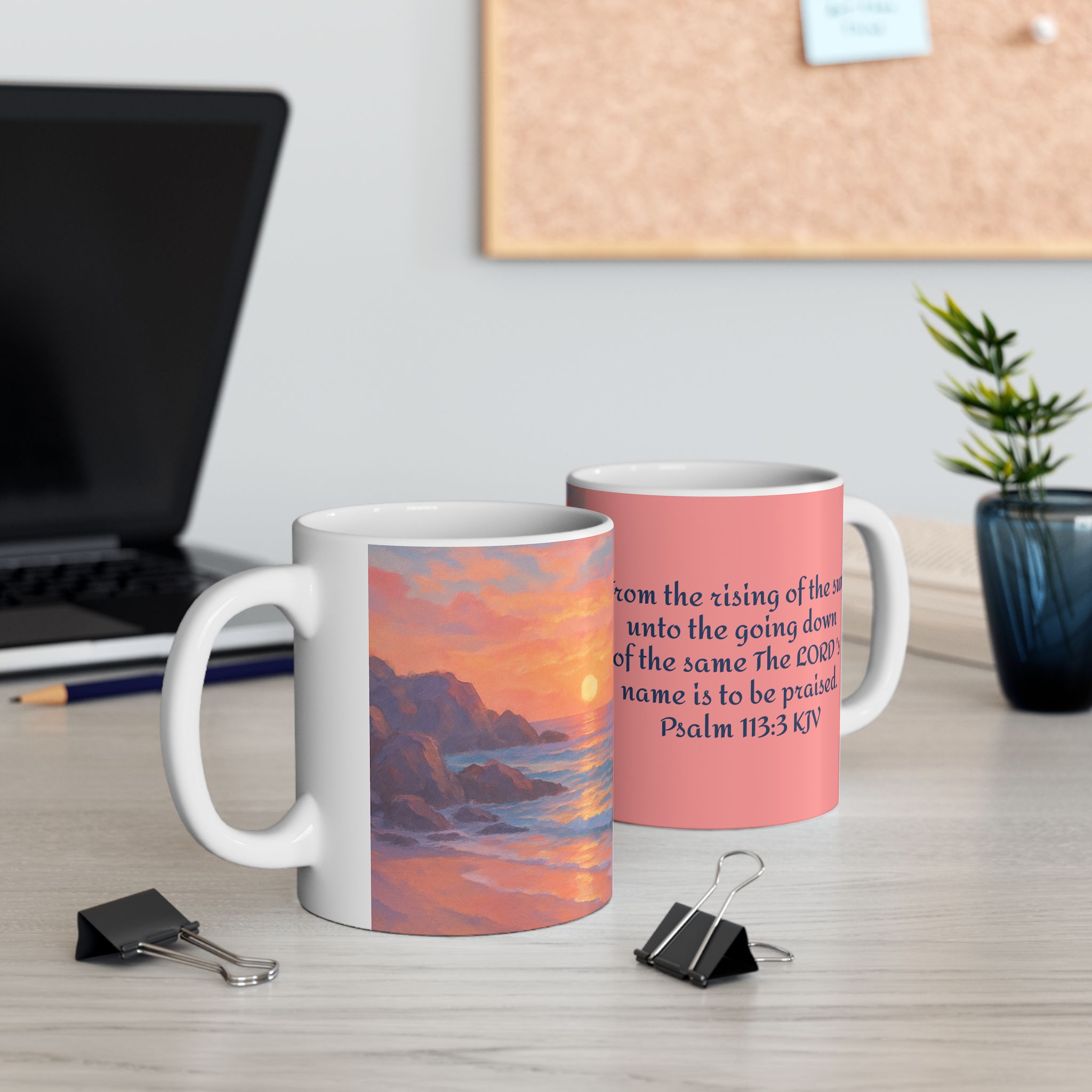 Pacific Sunset Ceramic Mug, with Ps 113:3 Bible Verse 