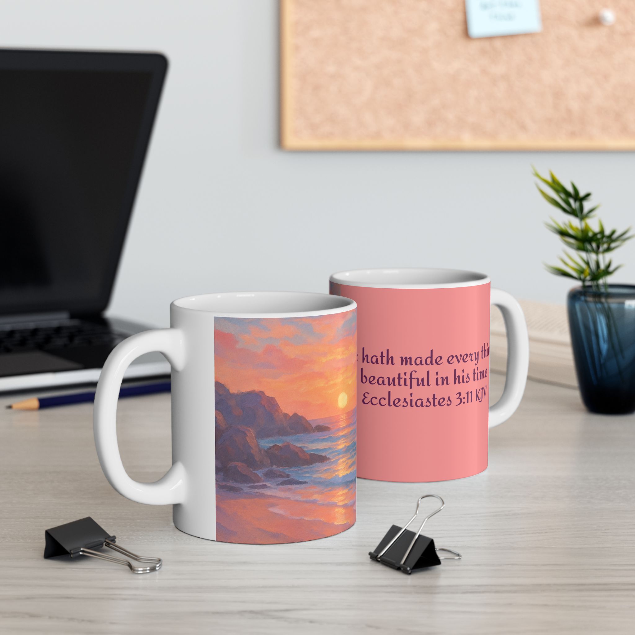 Ecc. 3:11 Ceramic Mug, Sunset with Bible Verse 