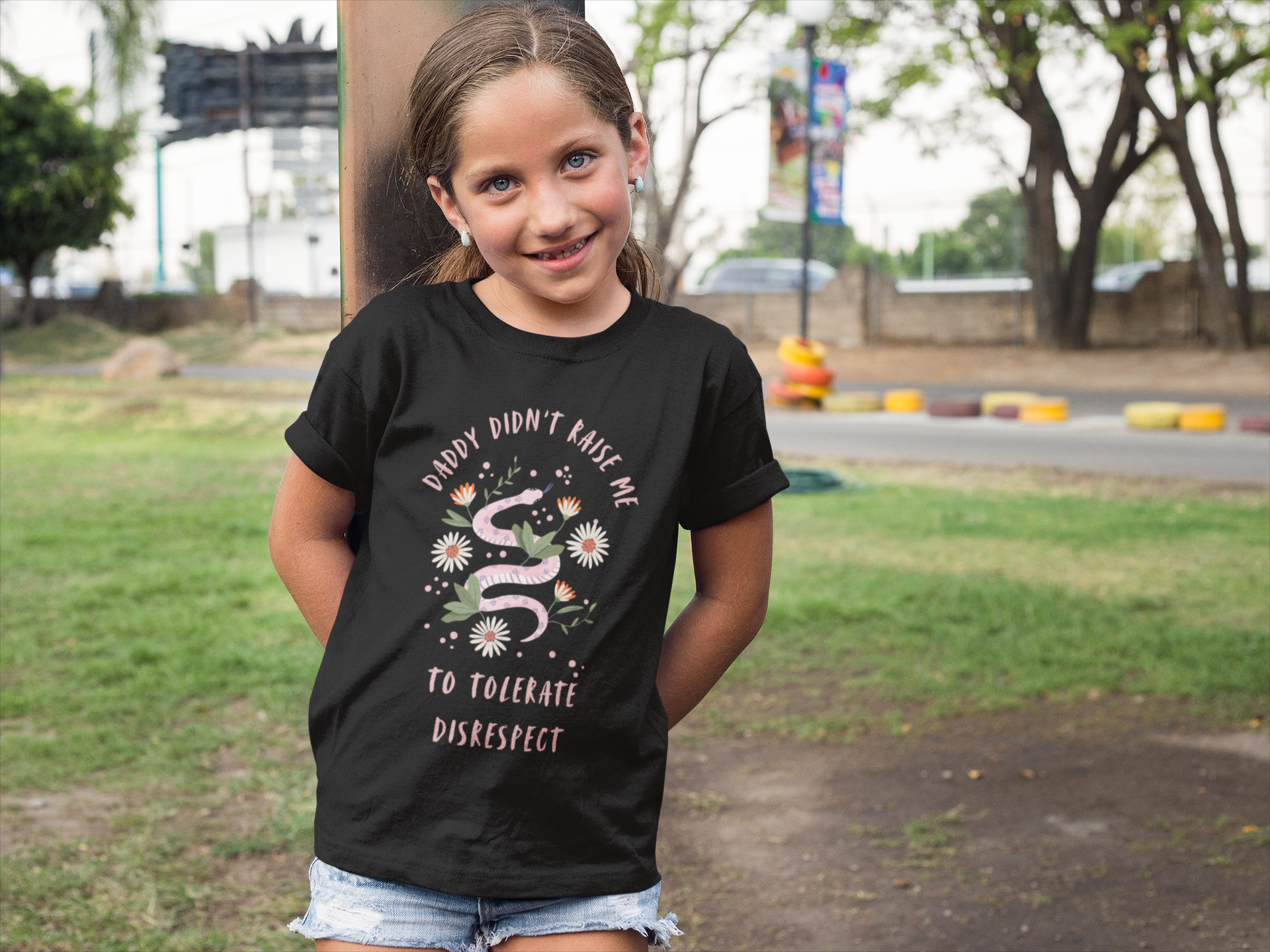  Daddy Didn’t Raise Me Kids Shirt | Feminine Snake Tee | Anti-Misogyny Graphic Shirt | Empowered Woman T-Shirt | Soft Unisex Statement Top product thumbnail image